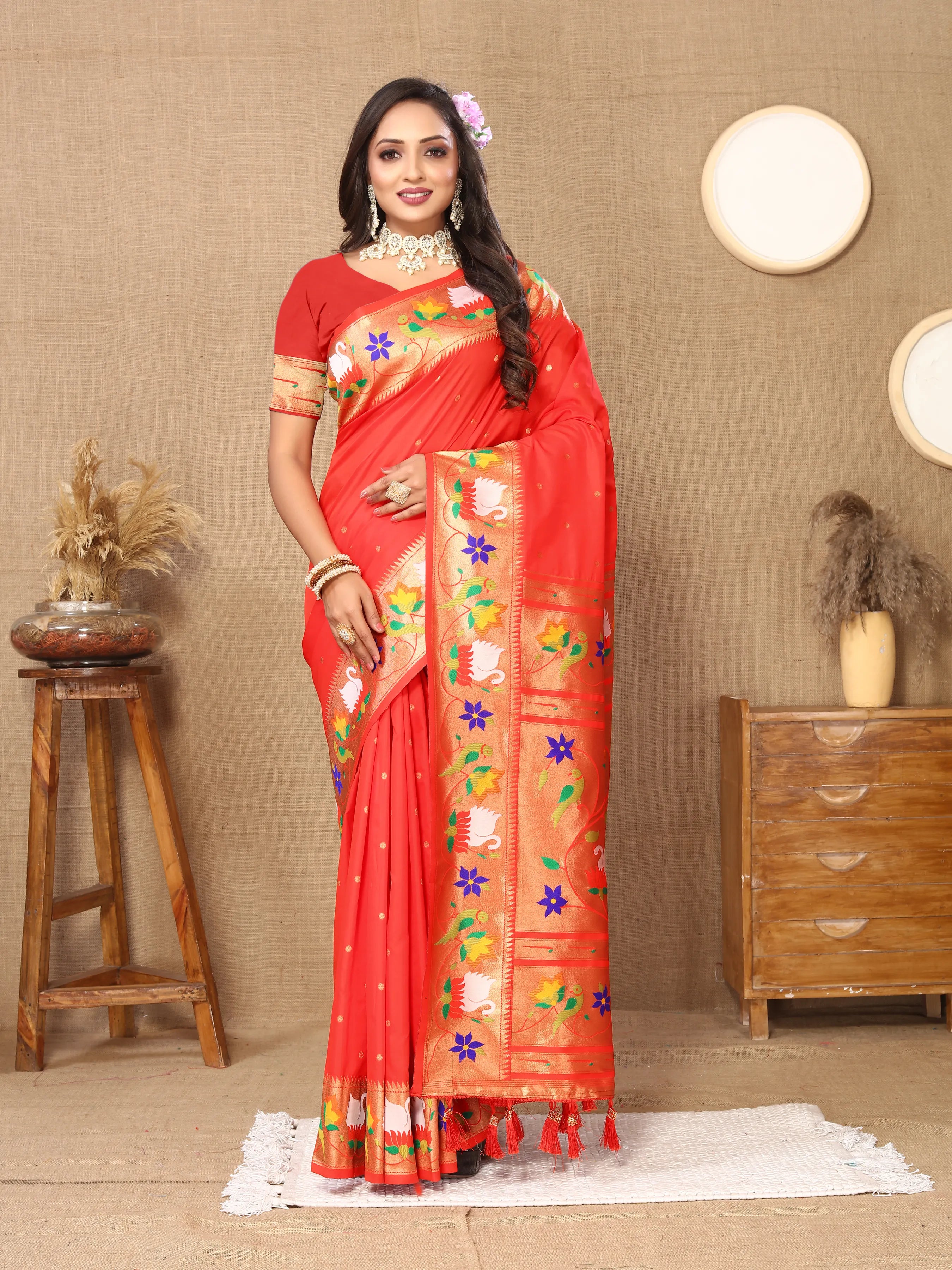 Soft Silk Meenakari Rajhans Lotus Pallu Zari Woven Saree (Product Code: AS-722)