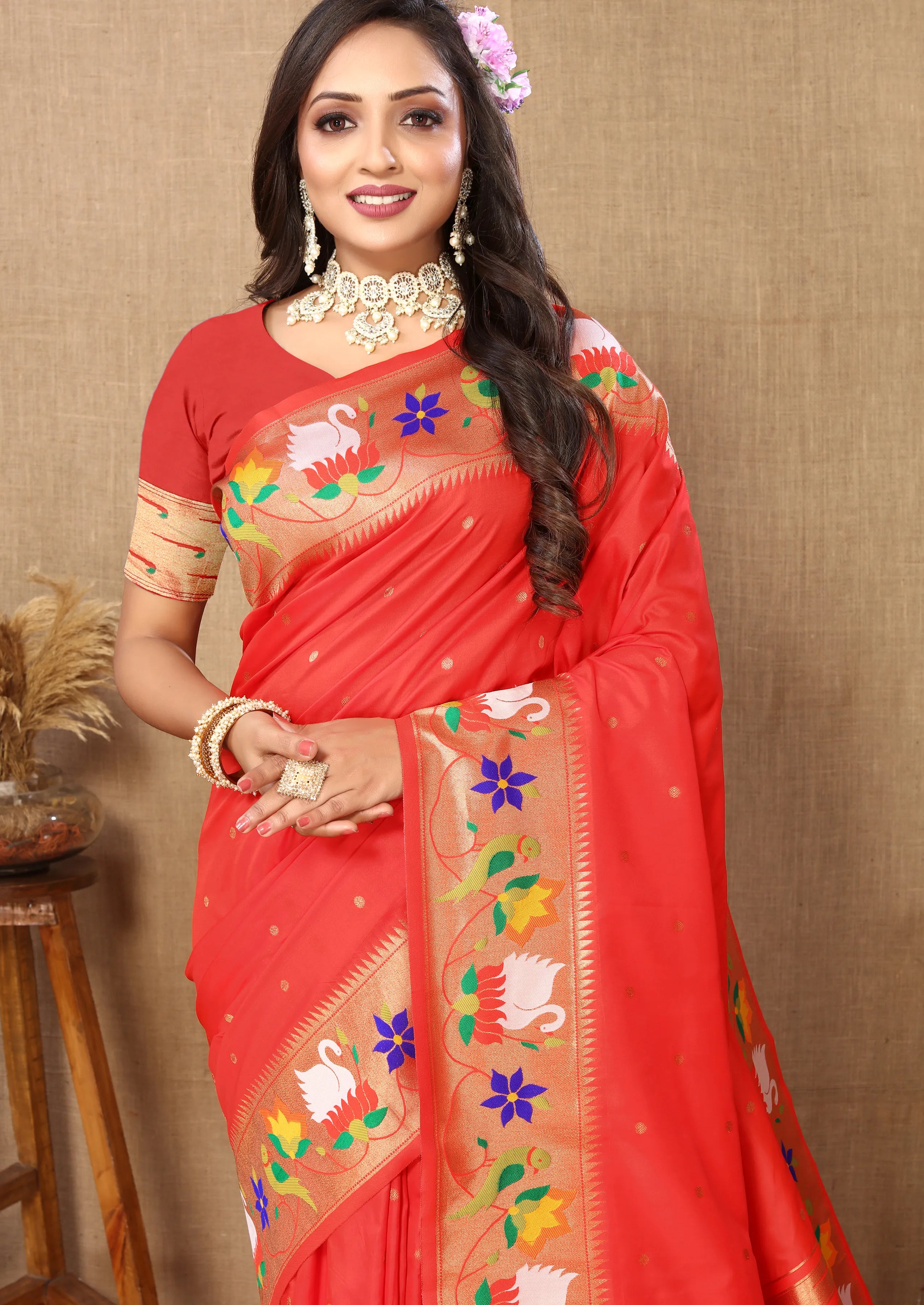 Soft Silk Meenakari Rajhans Lotus Pallu Zari Woven Saree (Product Code: AS-722)