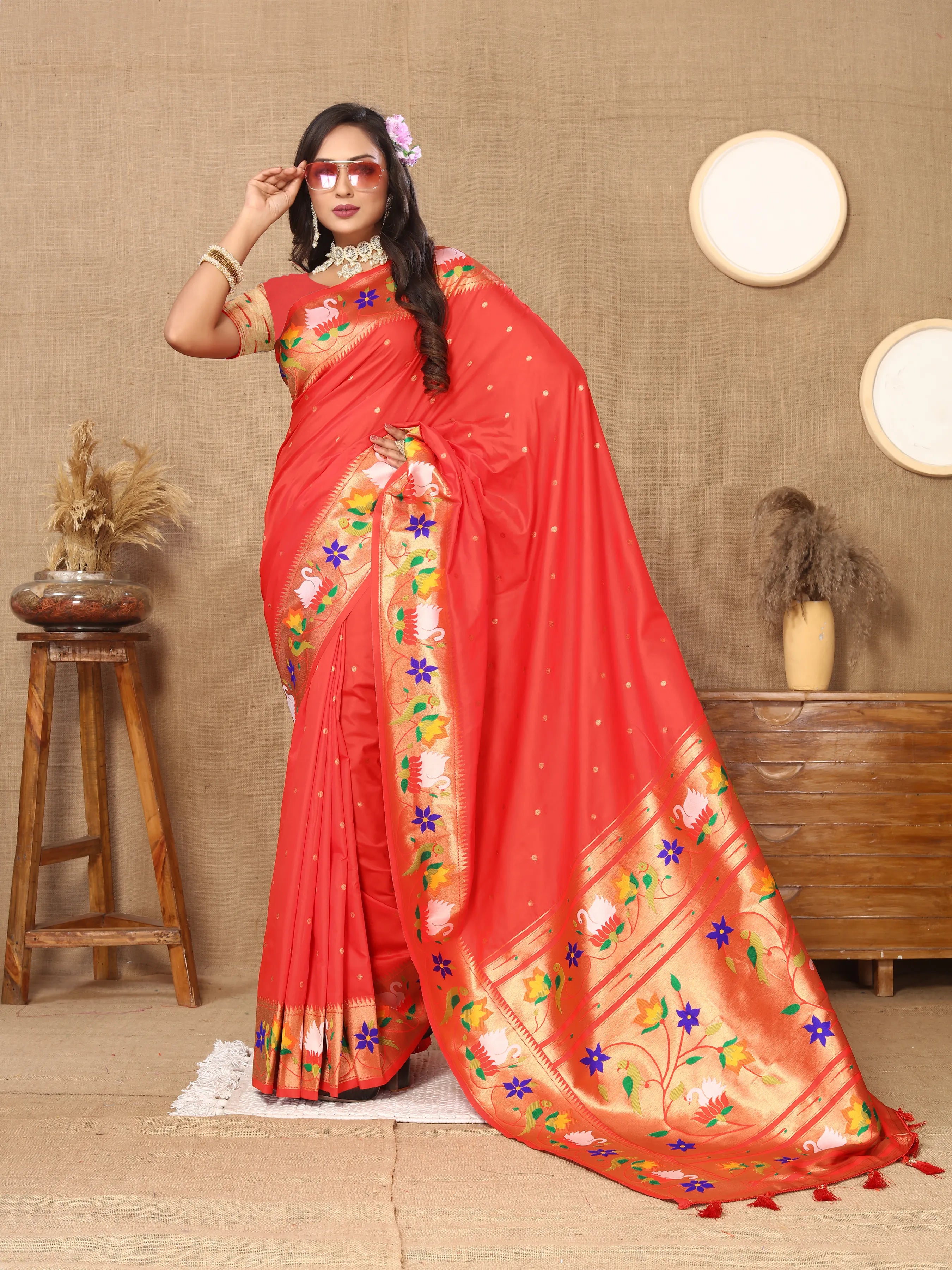 Soft Silk Meenakari Rajhans Lotus Pallu Zari Woven Saree (Product Code: AS-722)