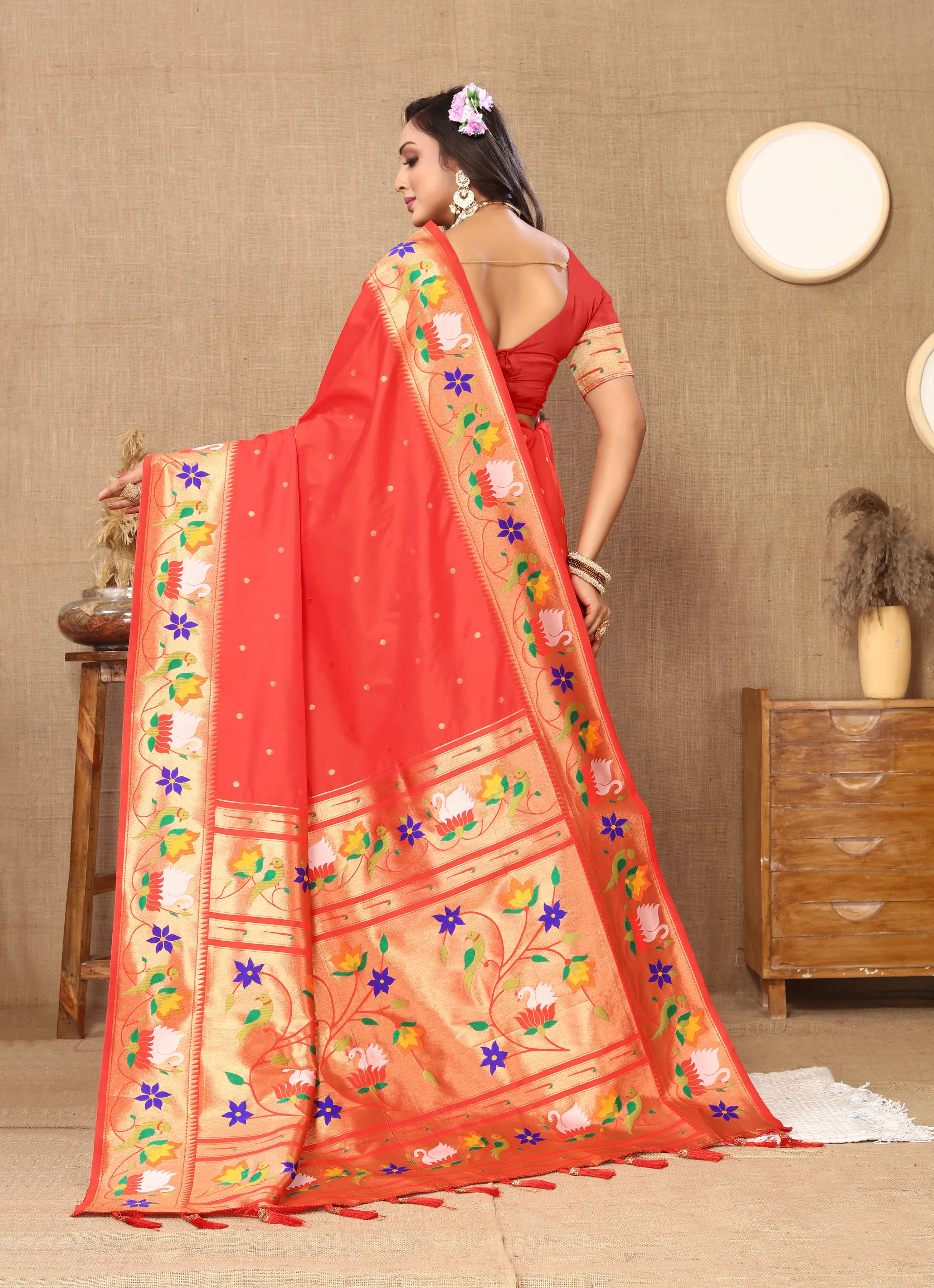 Soft Silk Meenakari Rajhans Lotus Pallu Zari Woven Saree (Product Code: AS-722)