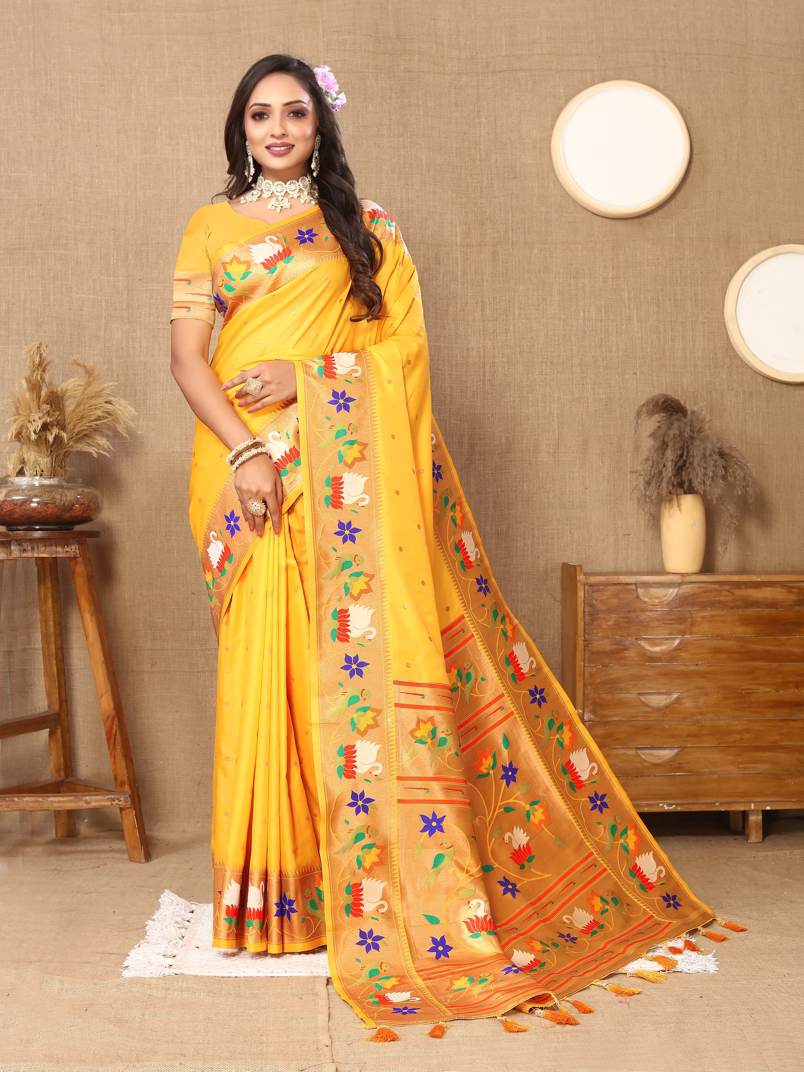 Soft Silk Meenakari Rajhans Lotus Pallu Zari Woven Saree (Product Code: AS-722)