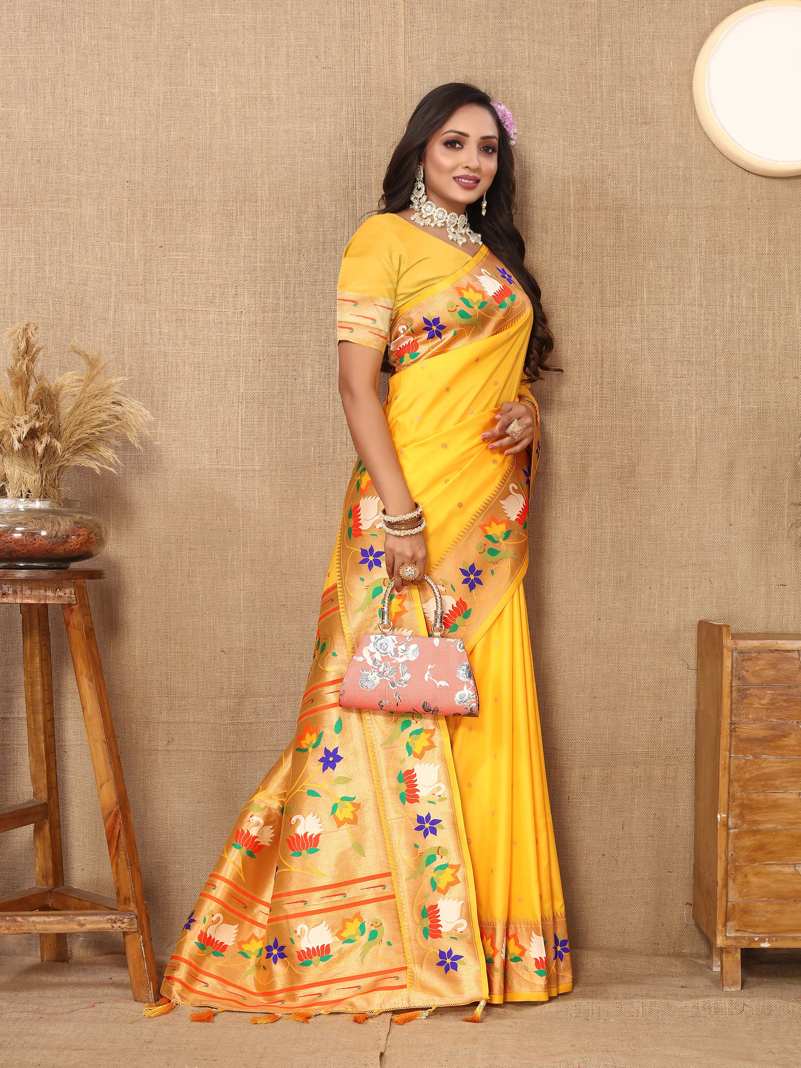 Soft Silk Meenakari Rajhans Lotus Pallu Zari Woven Saree (Product Code: AS-722)