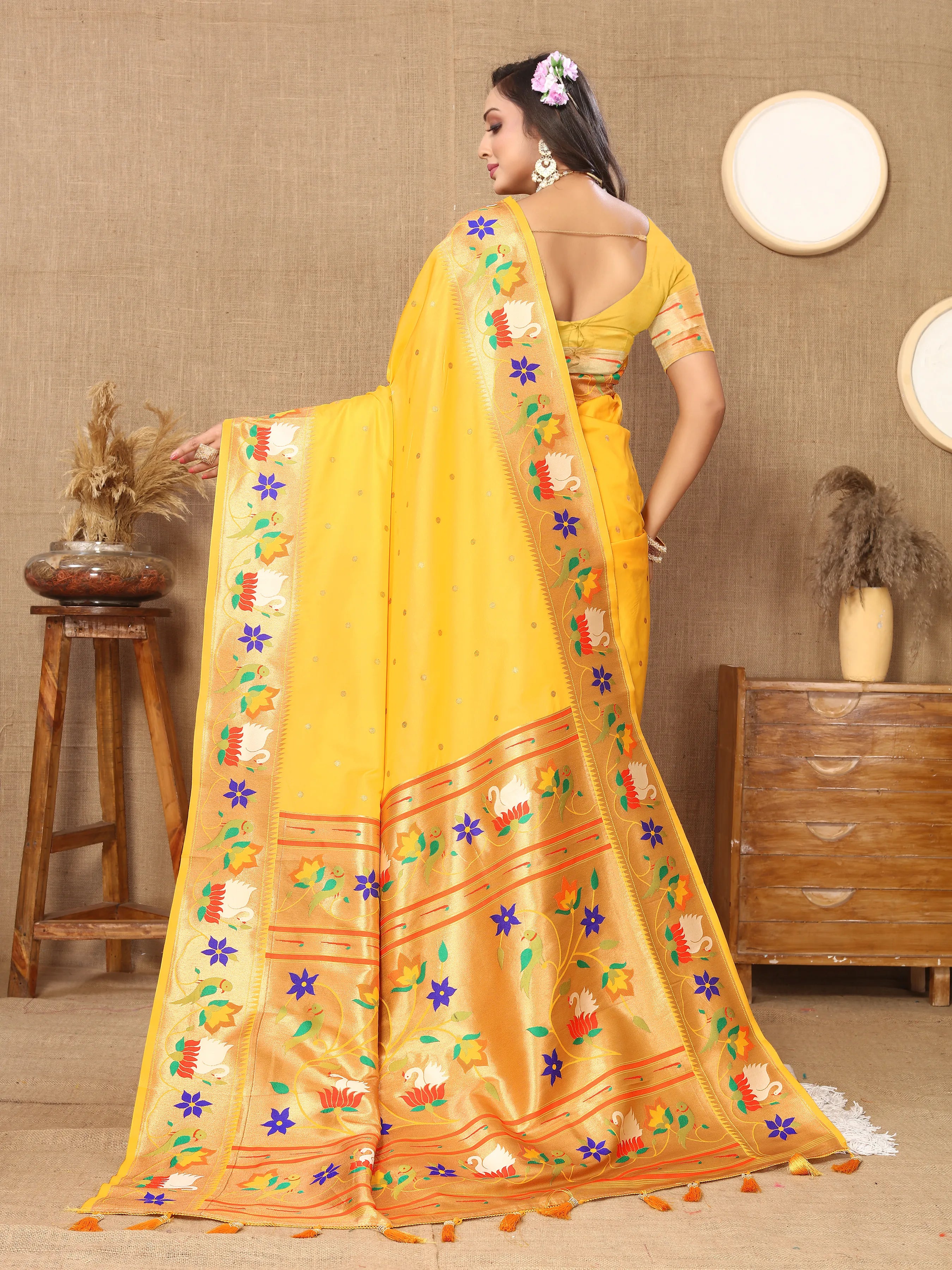 Soft Silk Meenakari Rajhans Lotus Pallu Zari Woven Saree (Product Code: AS-722)