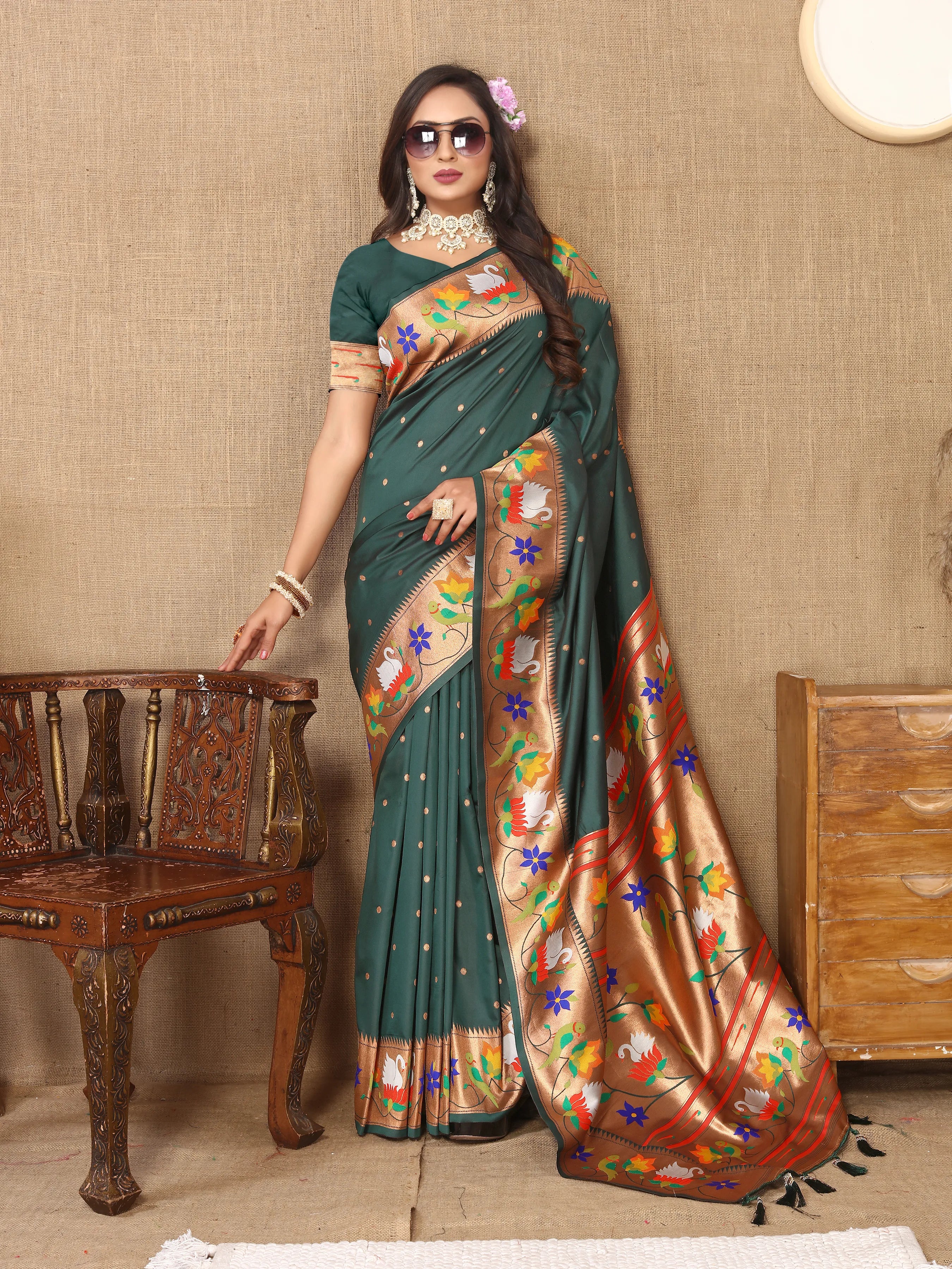 Soft Silk Meenakari Rajhans Lotus Pallu Zari Woven Saree (Product Code: AS-722)