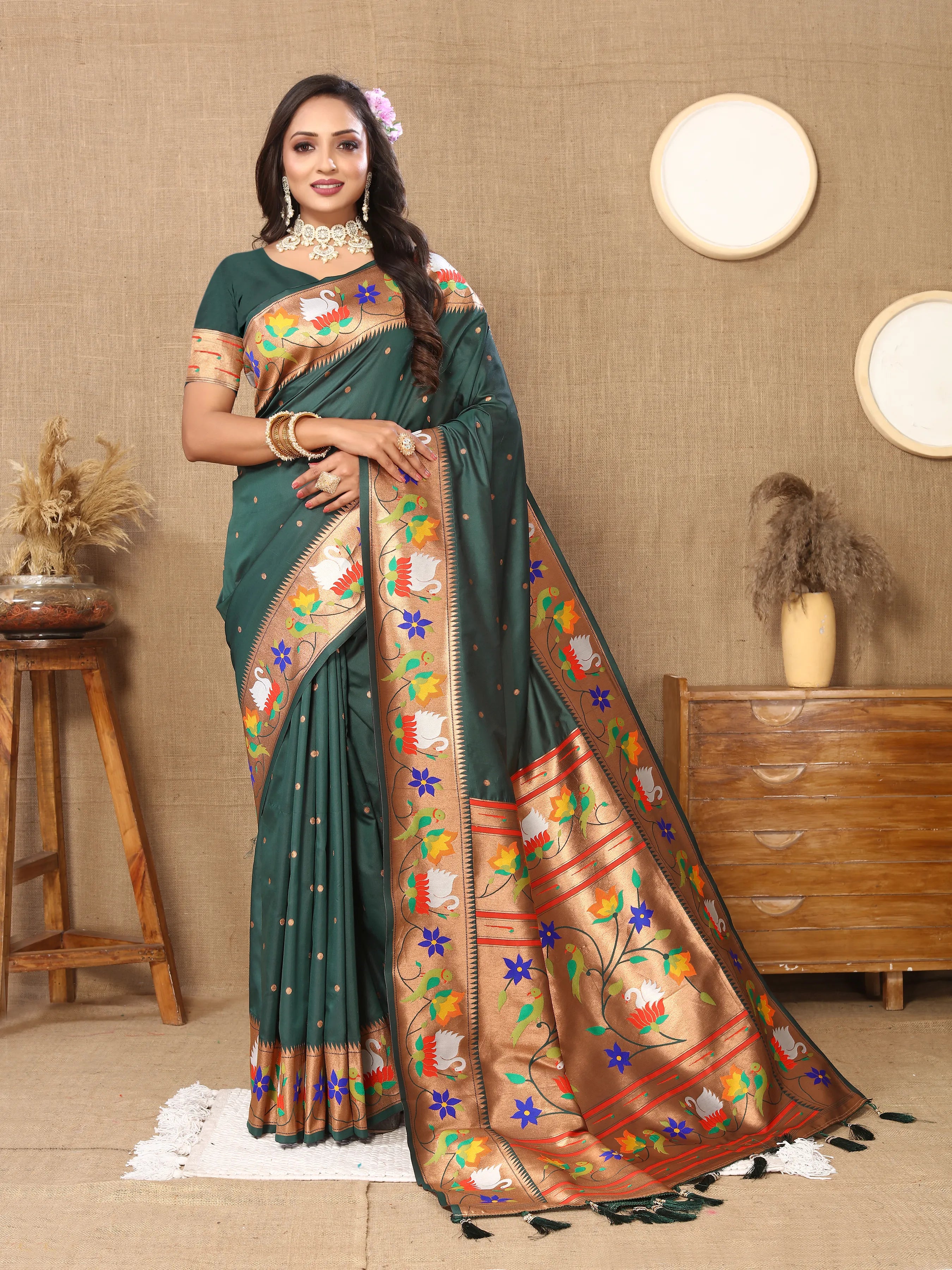 Soft Silk Meenakari Rajhans Lotus Pallu Zari Woven Saree (Product Code: AS-722)
