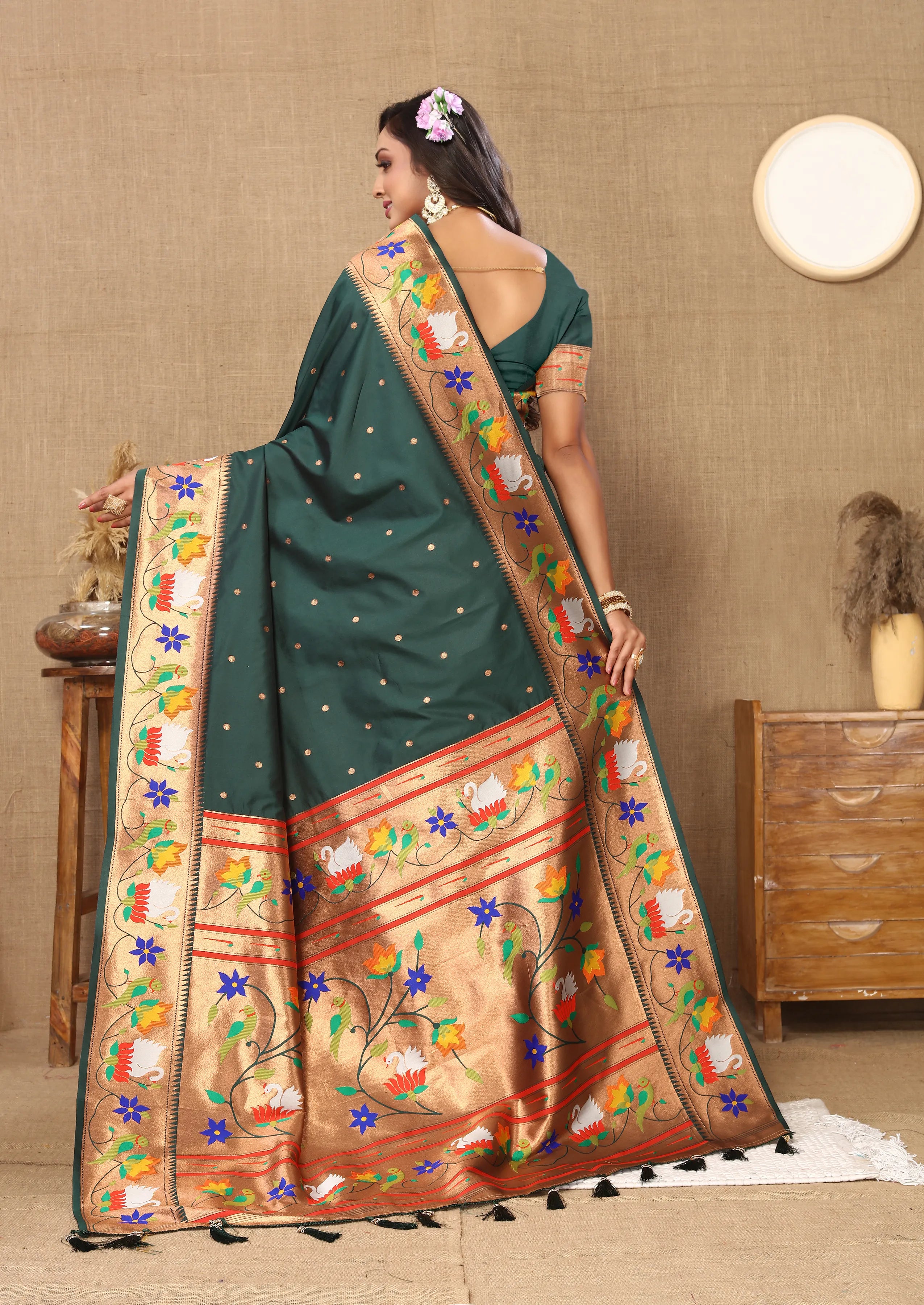 Soft Silk Meenakari Rajhans Lotus Pallu Zari Woven Saree (Product Code: AS-722)