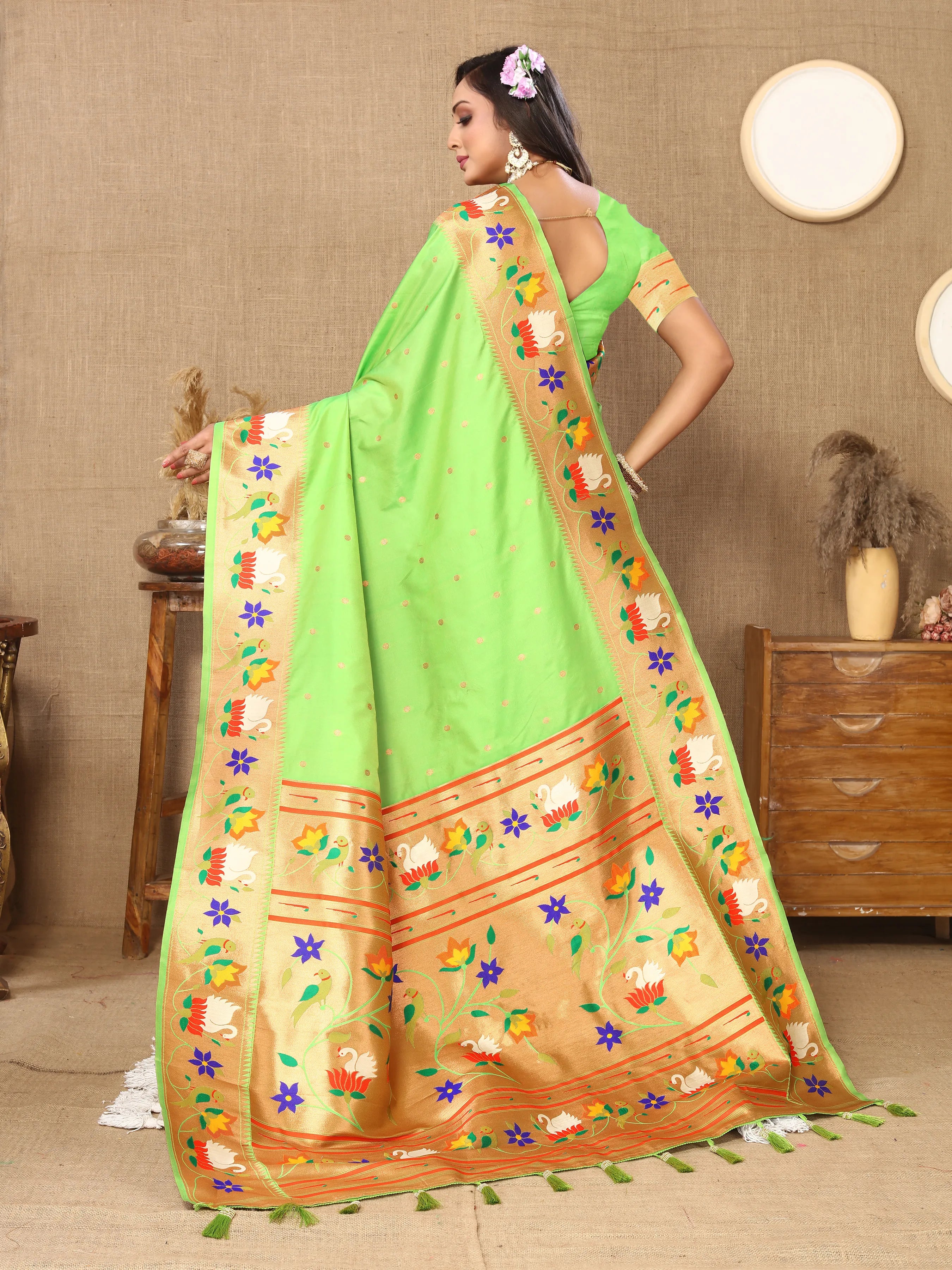 Soft Silk Meenakari Rajhans Lotus Pallu Zari Woven Saree (Product Code: AS-722)