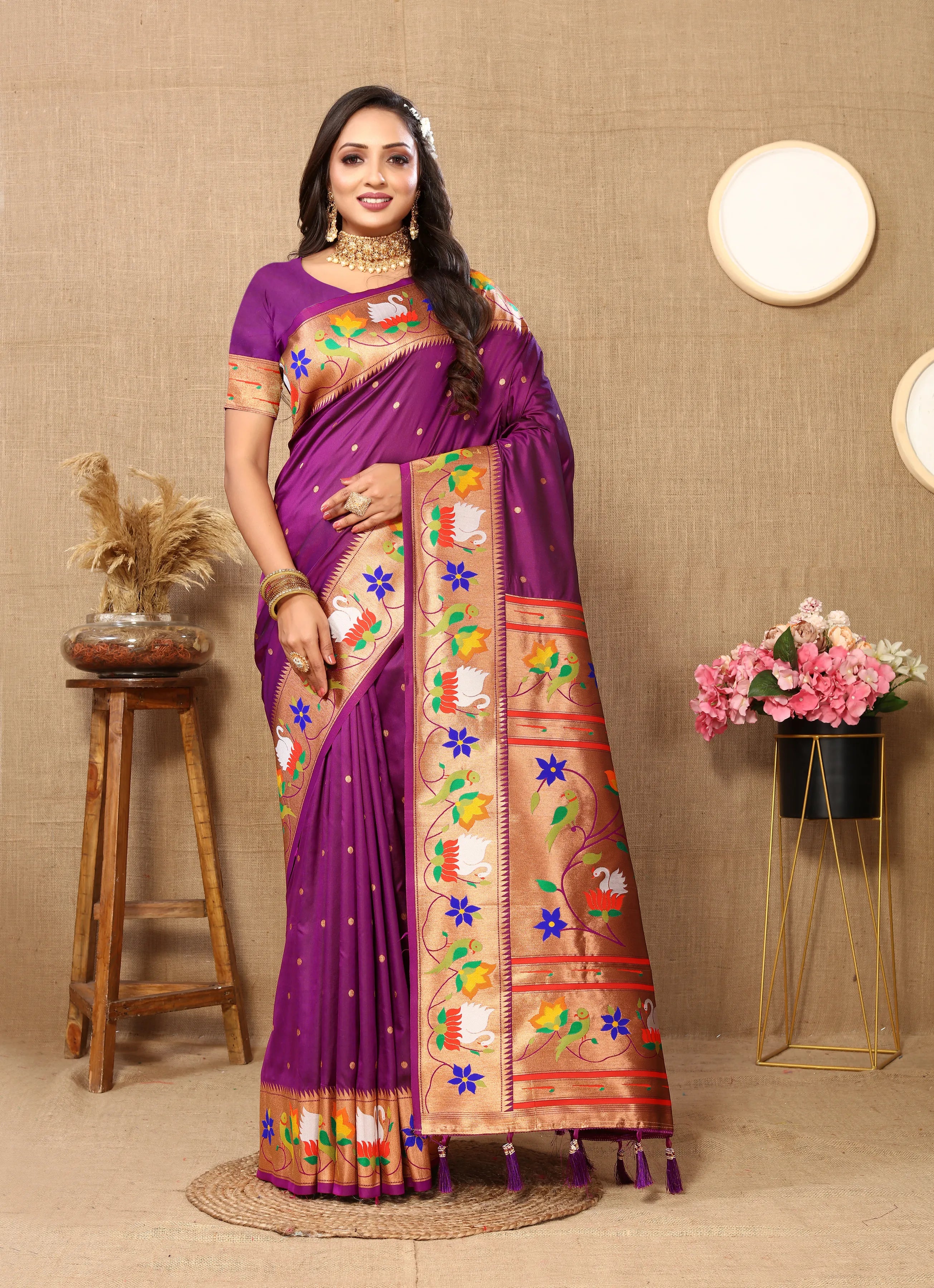Soft Silk Meenakari Rajhans Lotus Pallu Zari Woven Saree (Product Code: AS-722)