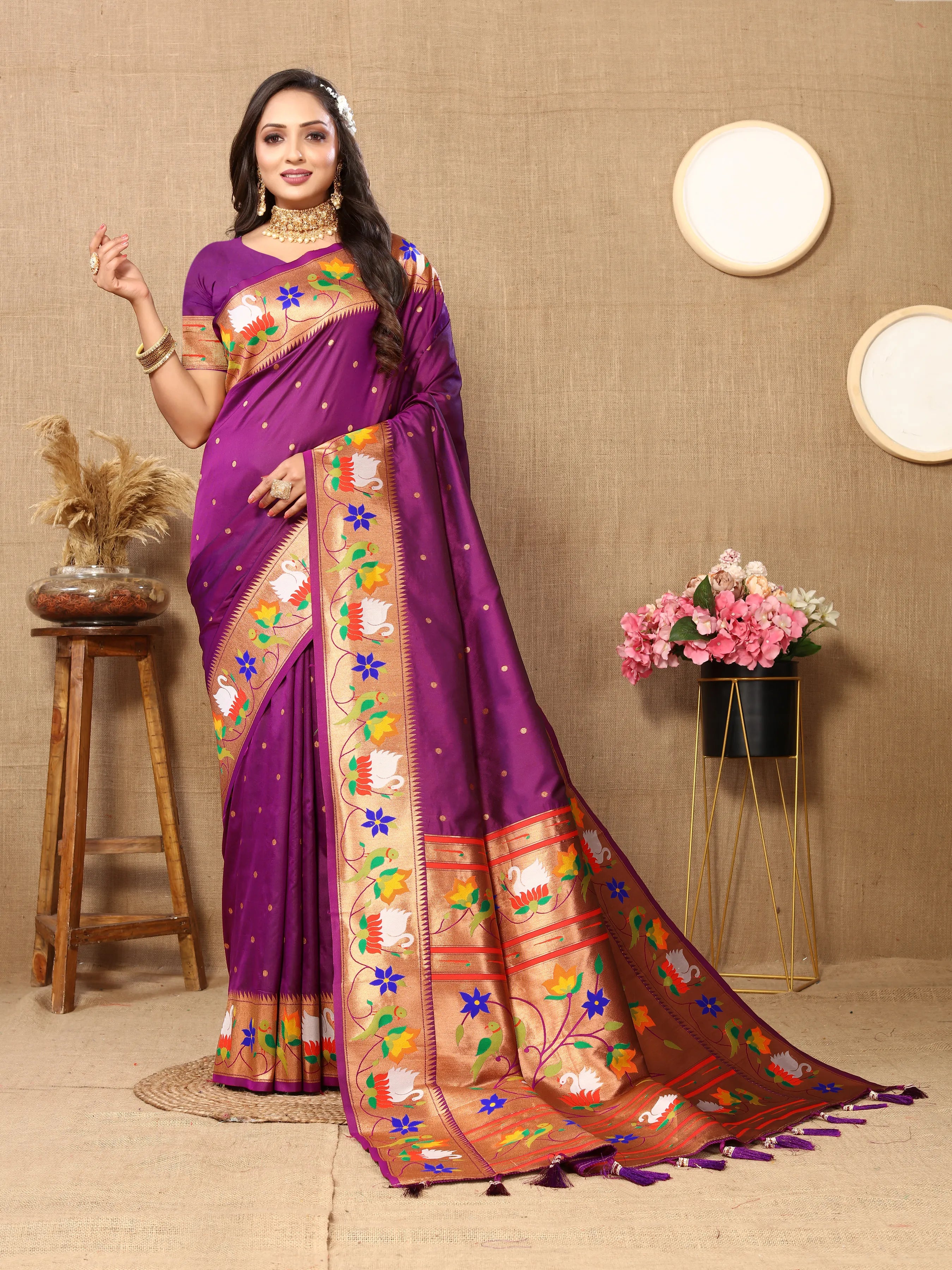 Soft Silk Meenakari Rajhans Lotus Pallu Zari Woven Saree (Product Code: AS-722)