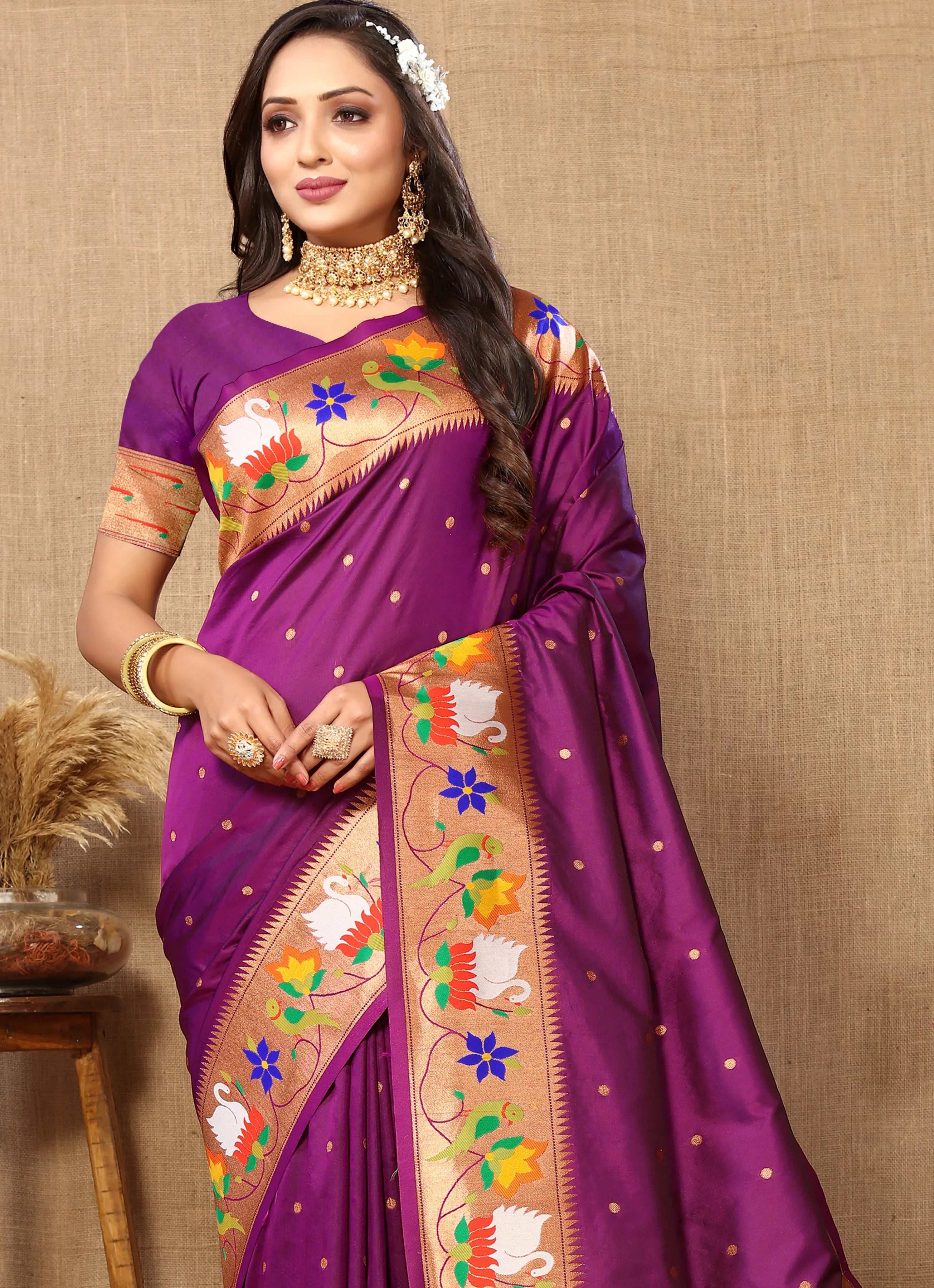 Soft Silk Meenakari Rajhans Lotus Pallu Zari Woven Saree (Product Code: AS-722)