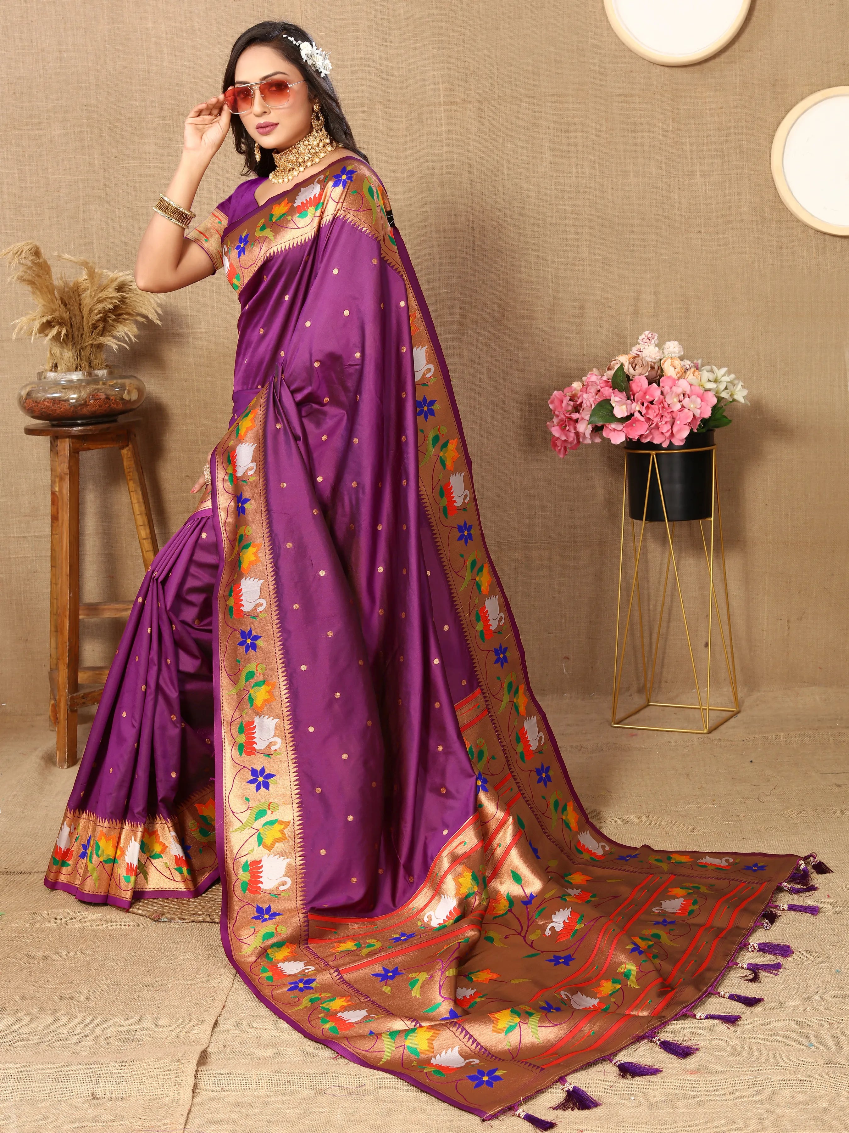 Soft Silk Meenakari Rajhans Lotus Pallu Zari Woven Saree (Product Code: AS-722)