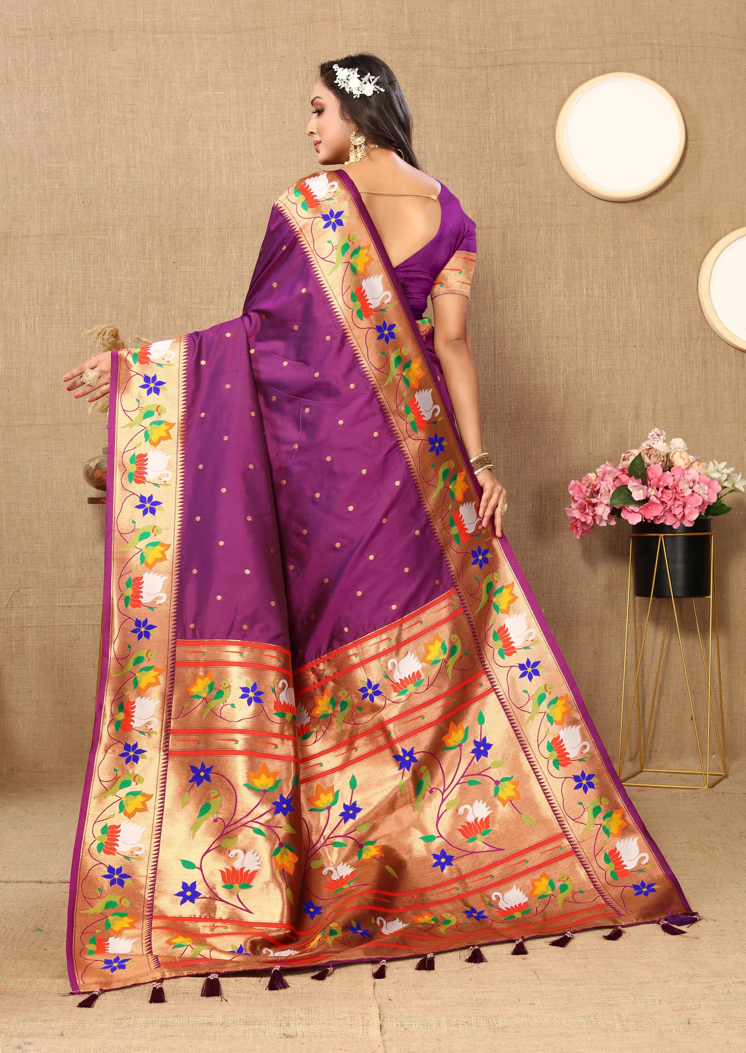 Soft Silk Meenakari Rajhans Lotus Pallu Zari Woven Saree (Product Code: AS-722)