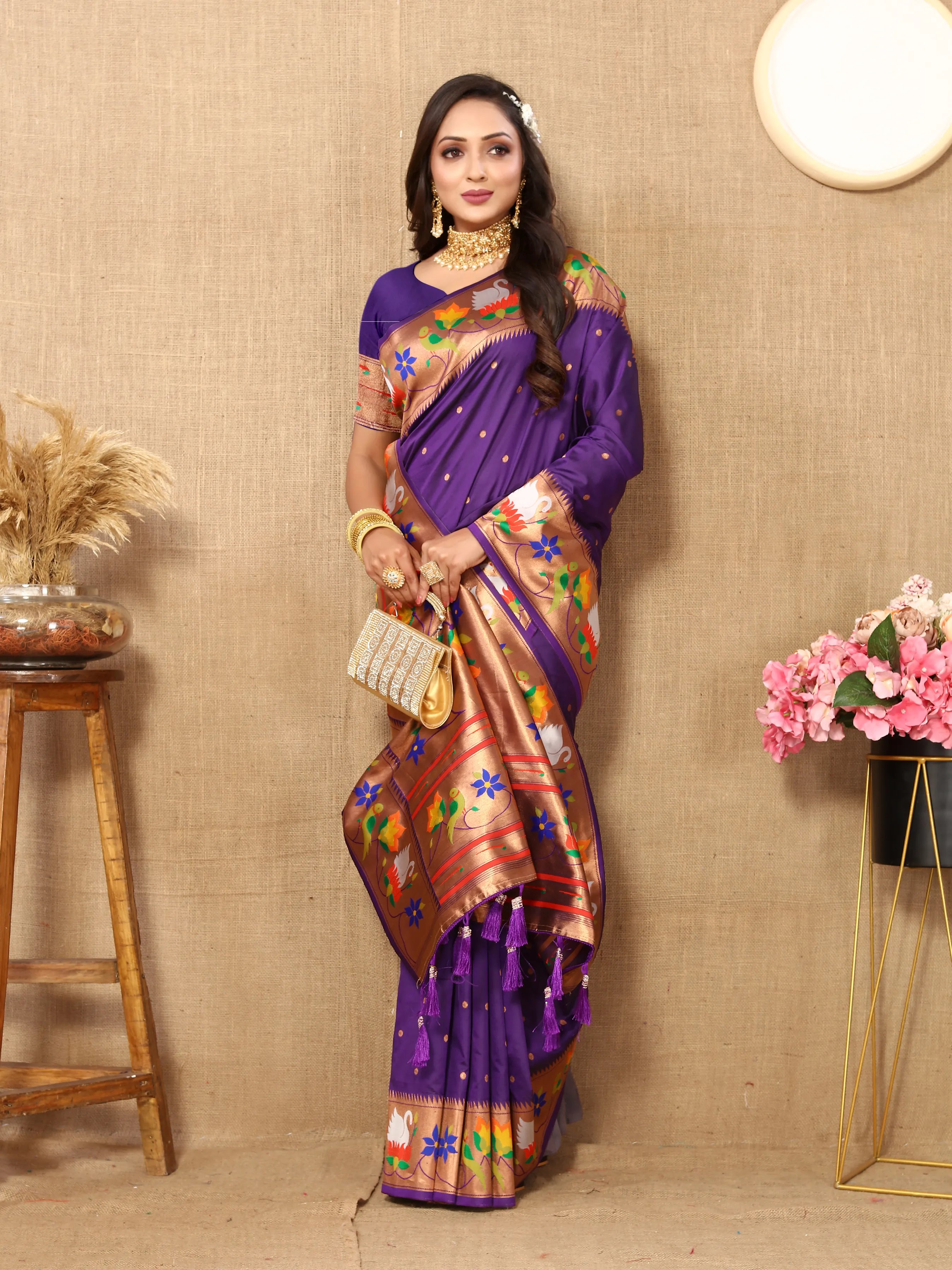 Soft Silk Meenakari Rajhans Lotus Pallu Zari Woven Saree (Product Code: AS-722)