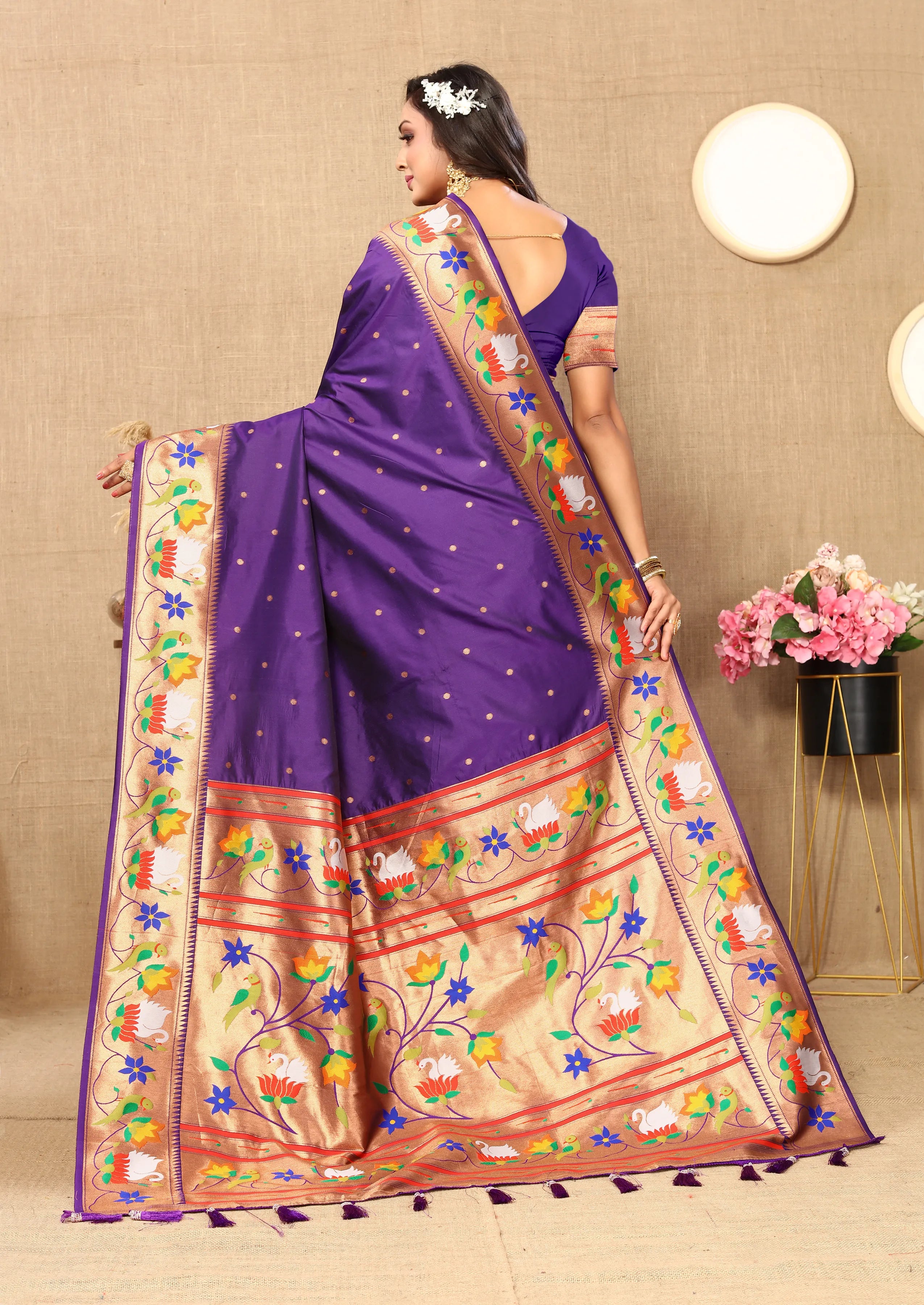 Soft Silk Meenakari Rajhans Lotus Pallu Zari Woven Saree (Product Code: AS-722)