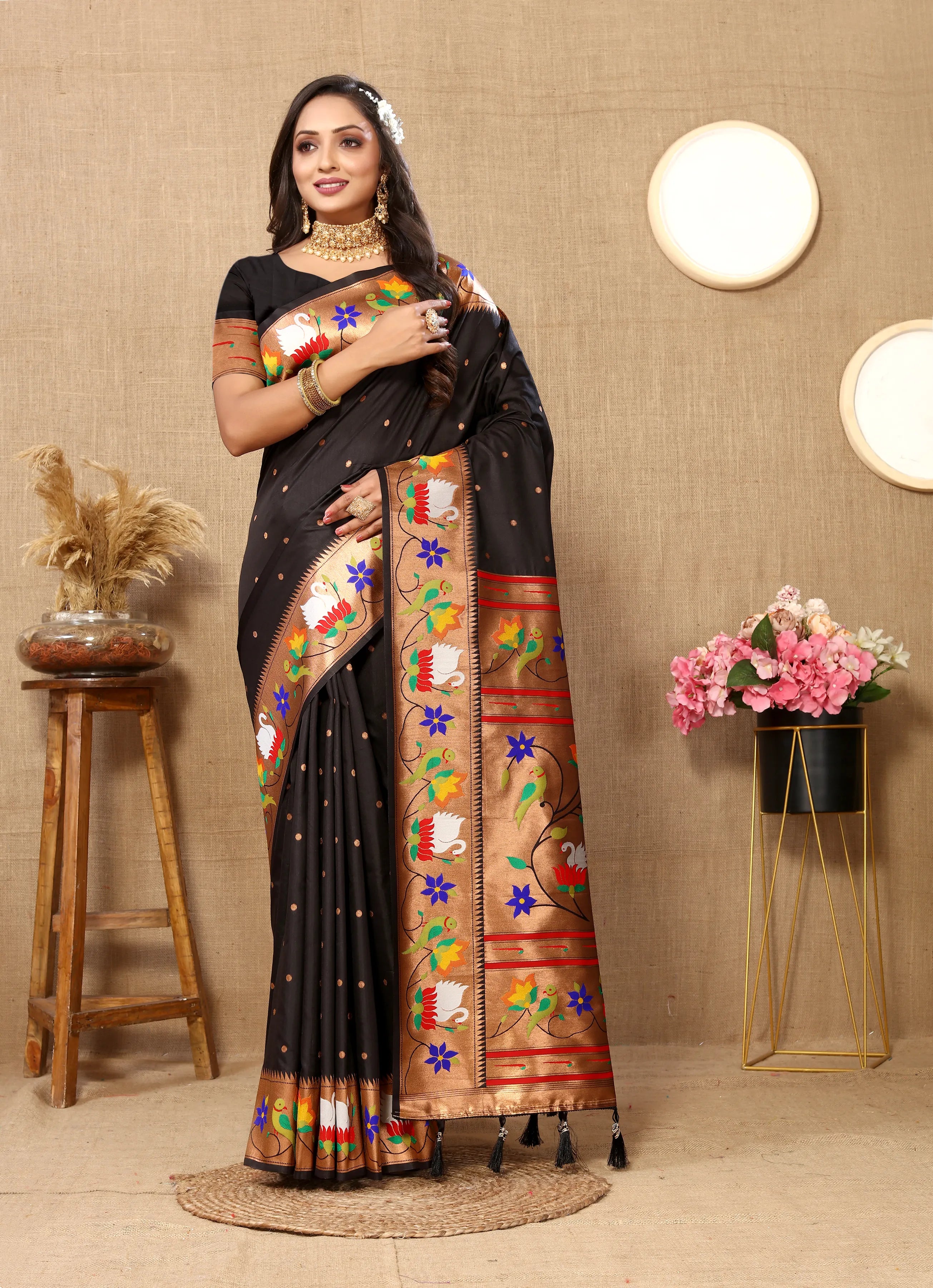 Soft Silk Meenakari Rajhans Lotus Pallu Zari Woven Saree (Product Code: AS-722)