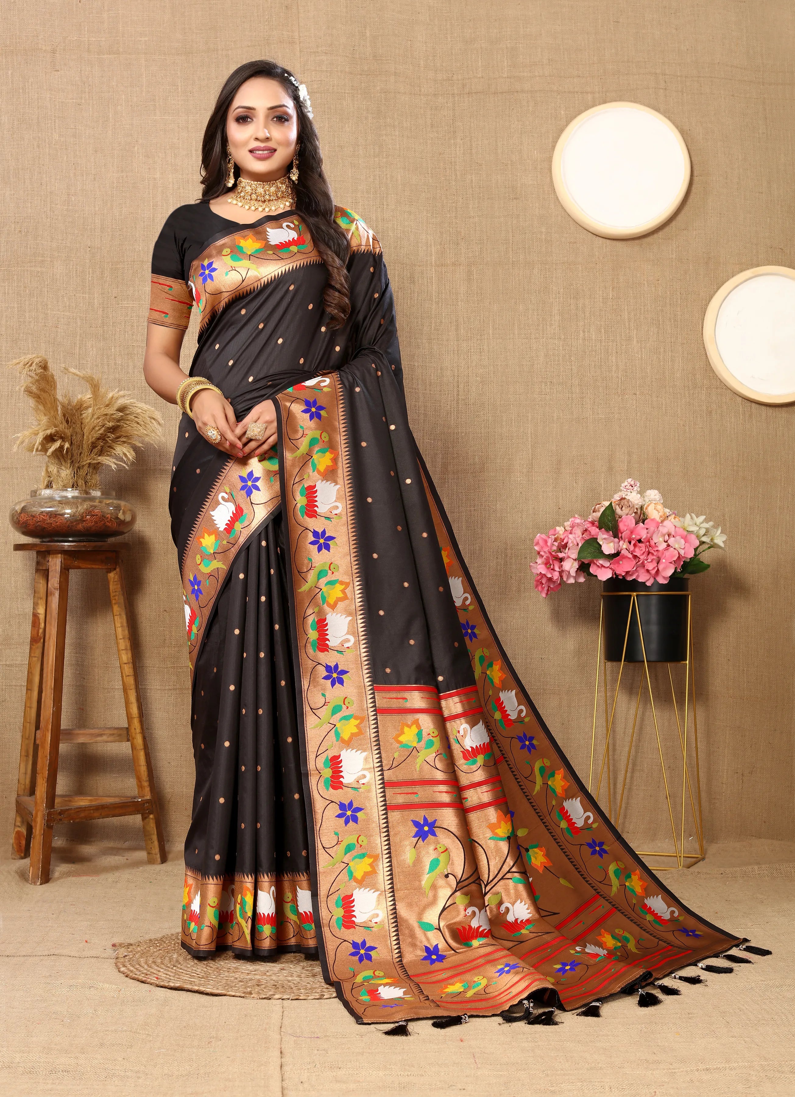 Soft Silk Meenakari Rajhans Lotus Pallu Zari Woven Saree (Product Code: AS-722)