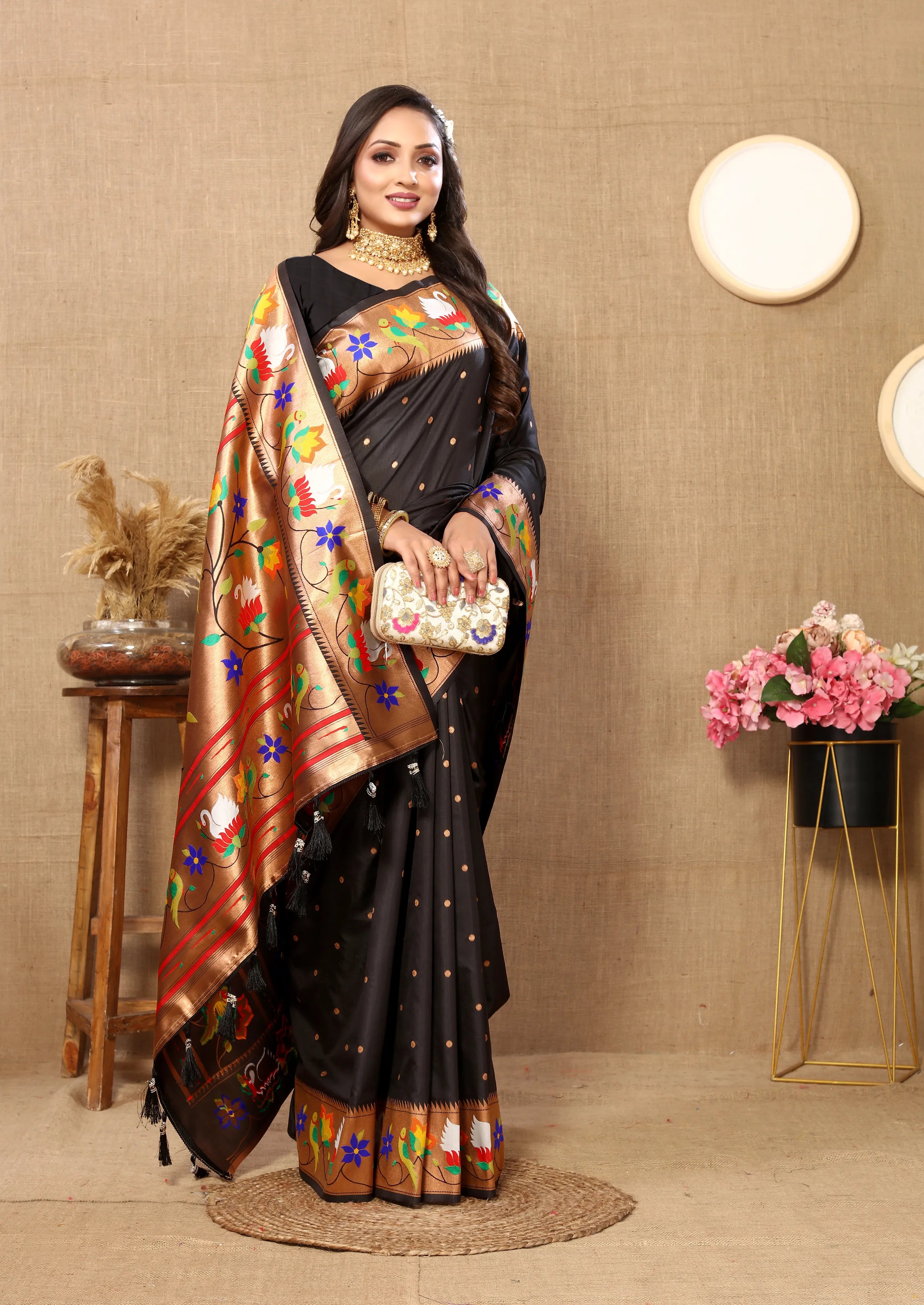 Soft Silk Meenakari Rajhans Lotus Pallu Zari Woven Saree (Product Code: AS-722)