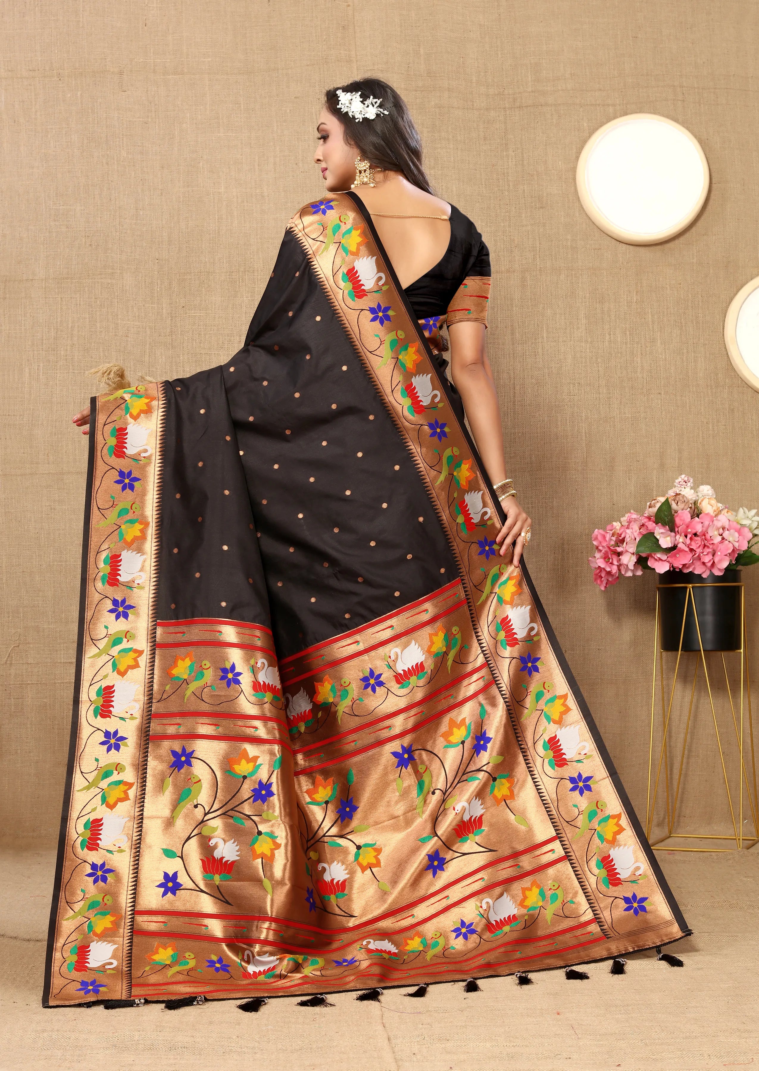 Soft Silk Meenakari Rajhans Lotus Pallu Zari Woven Saree (Product Code: AS-722)