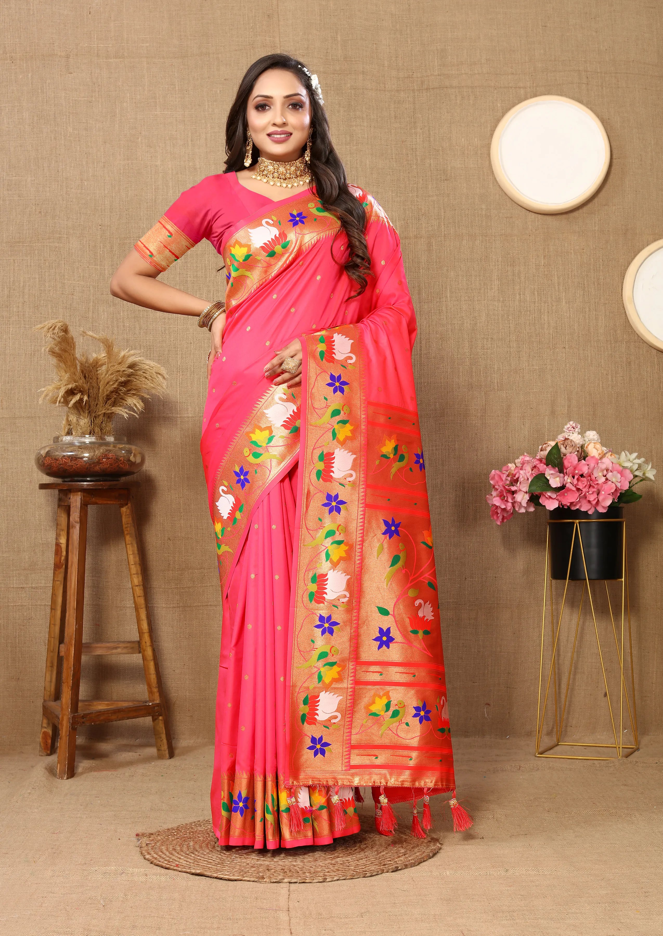 Soft Silk Meenakari Rajhans Lotus Pallu Zari Woven Saree (Product Code: AS-722)