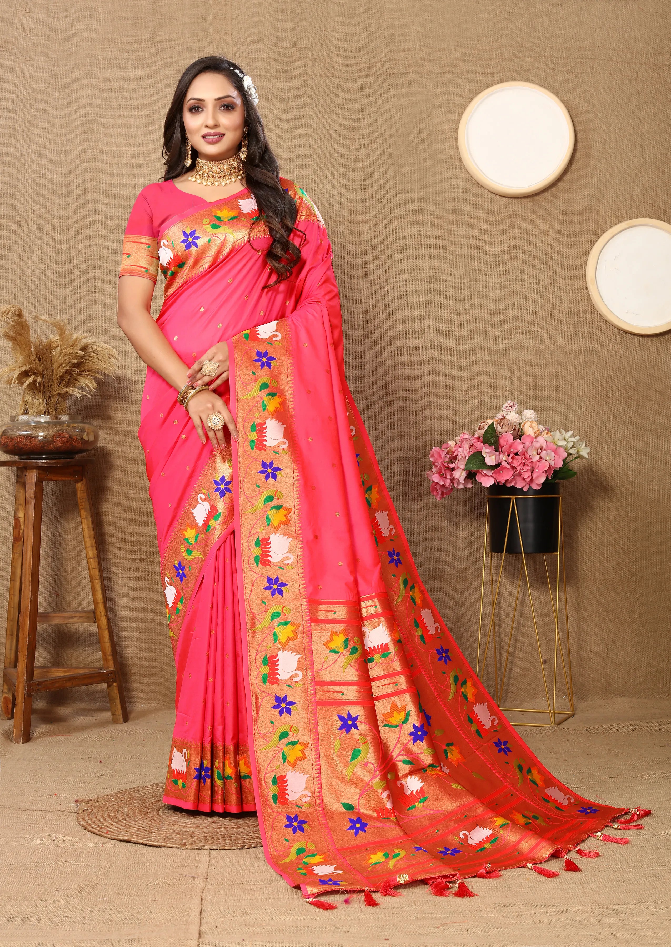 Soft Silk Meenakari Rajhans Lotus Pallu Zari Woven Saree (Product Code: AS-722)