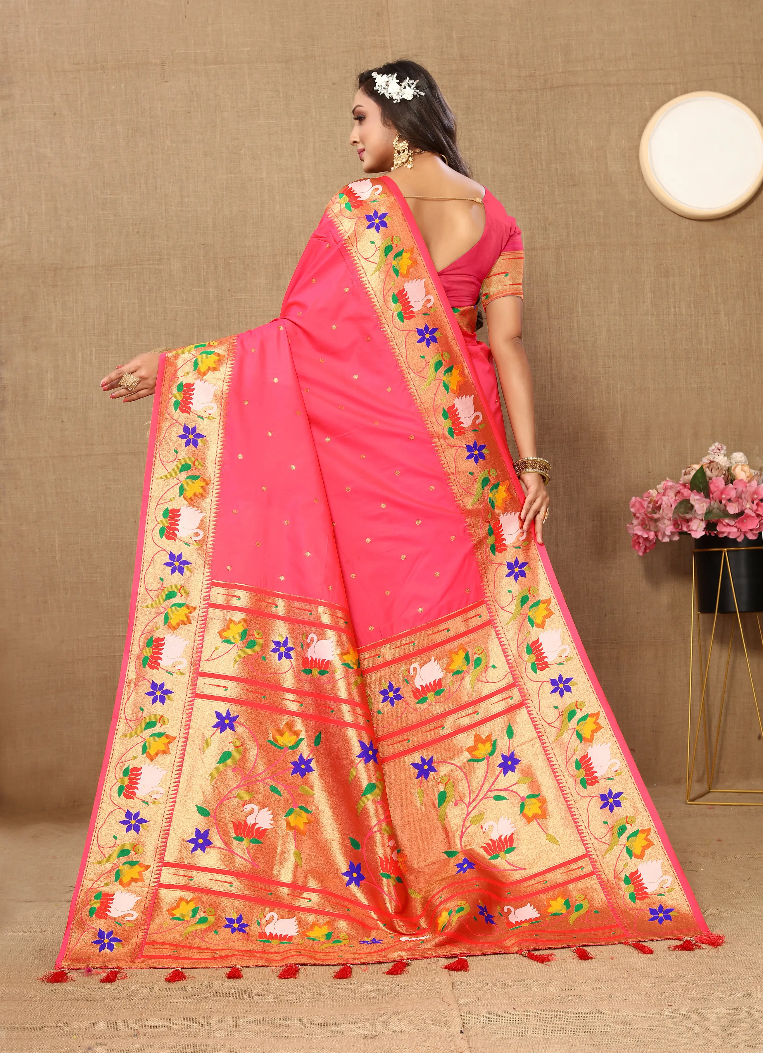 Soft Silk Meenakari Rajhans Lotus Pallu Zari Woven Saree (Product Code: AS-722)