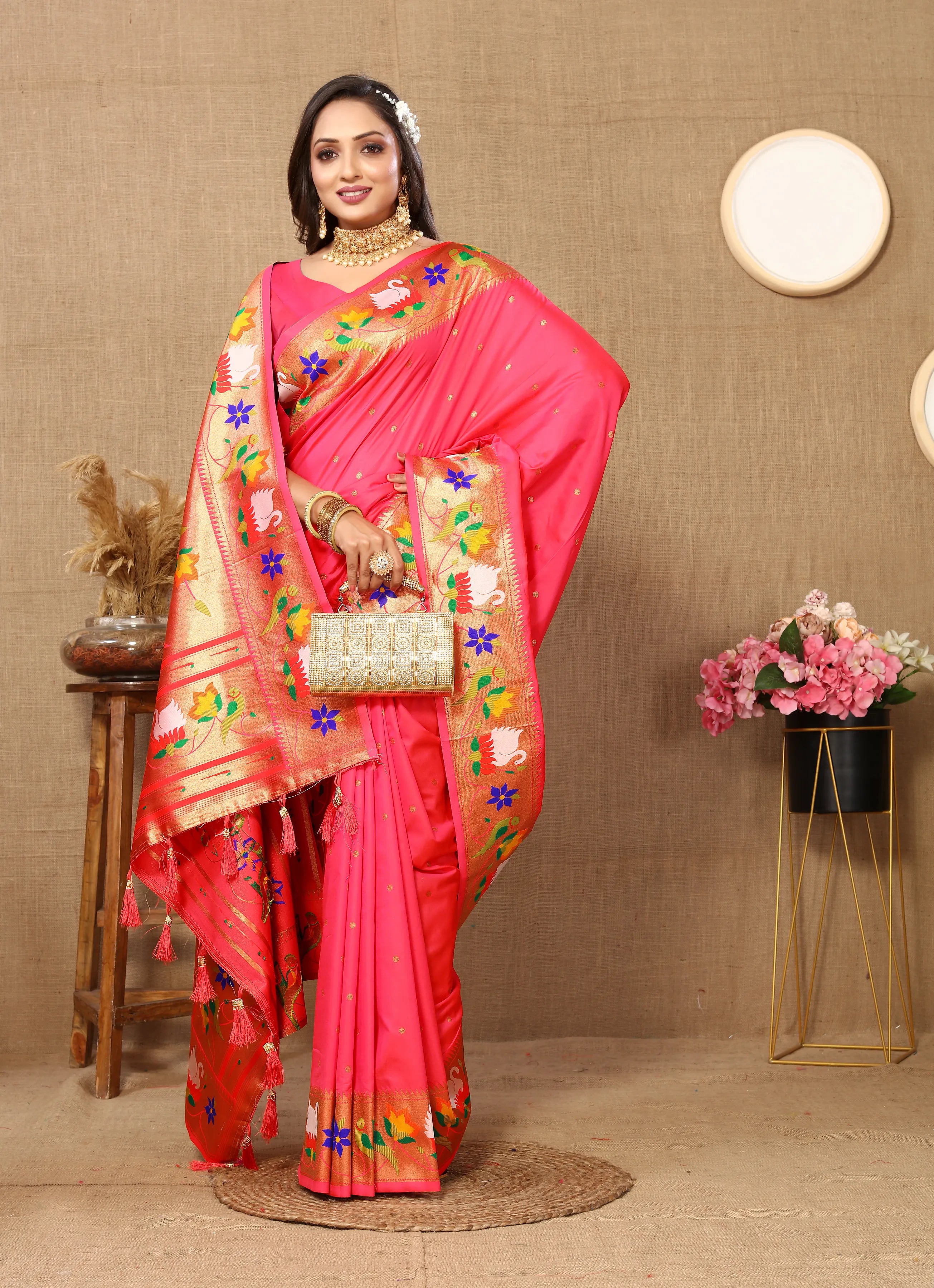 Soft Silk Meenakari Rajhans Lotus Pallu Zari Woven Saree (Product Code: AS-722)