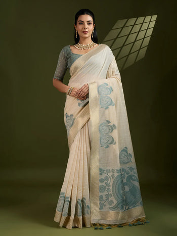 Traditional Kalamkari Muga Cotton Saree