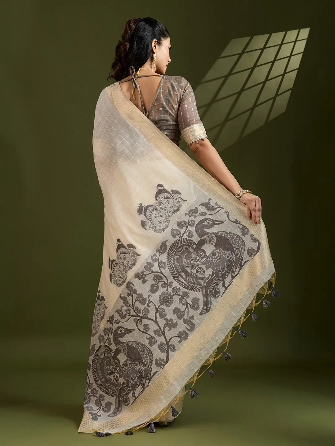 Traditional Kalamkari Muga Cotton Saree
