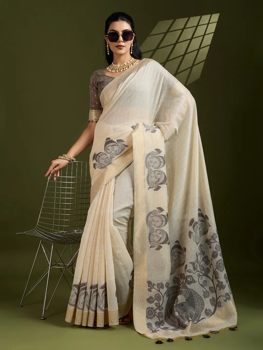 Traditional Kalamkari Muga Cotton Saree