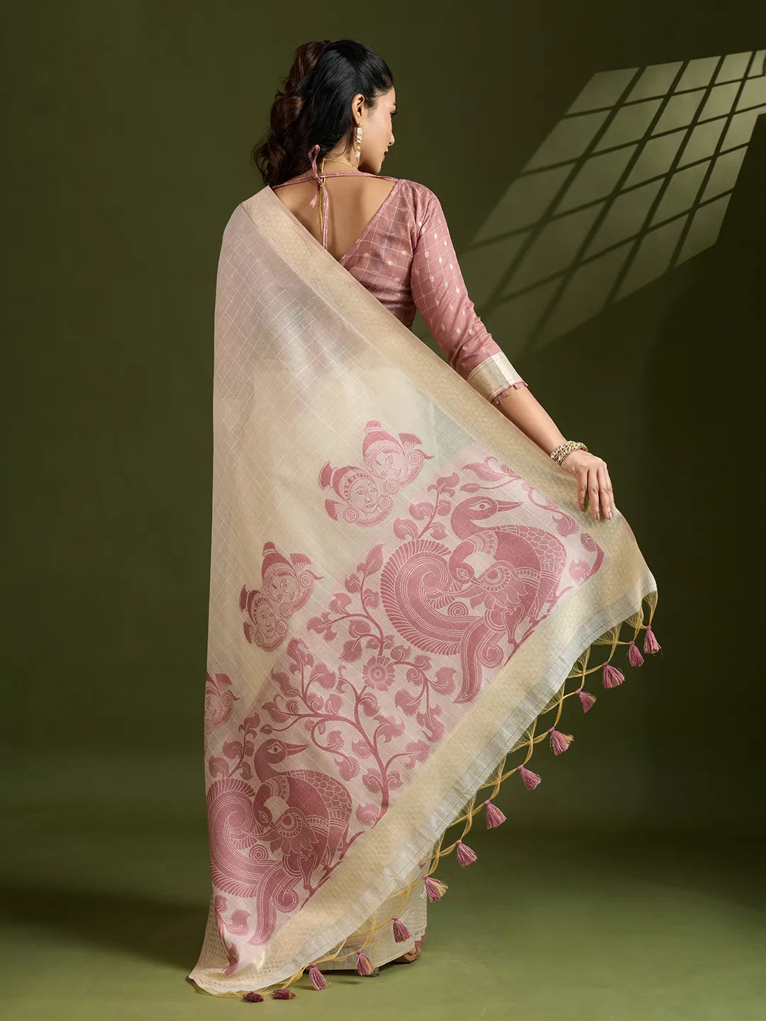 Traditional Kalamkari Muga Cotton Saree