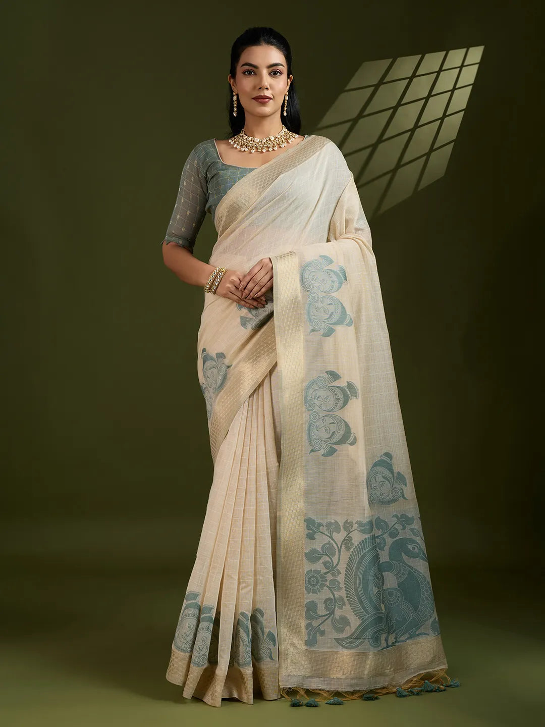 Traditional Kalamkari Muga Cotton Saree