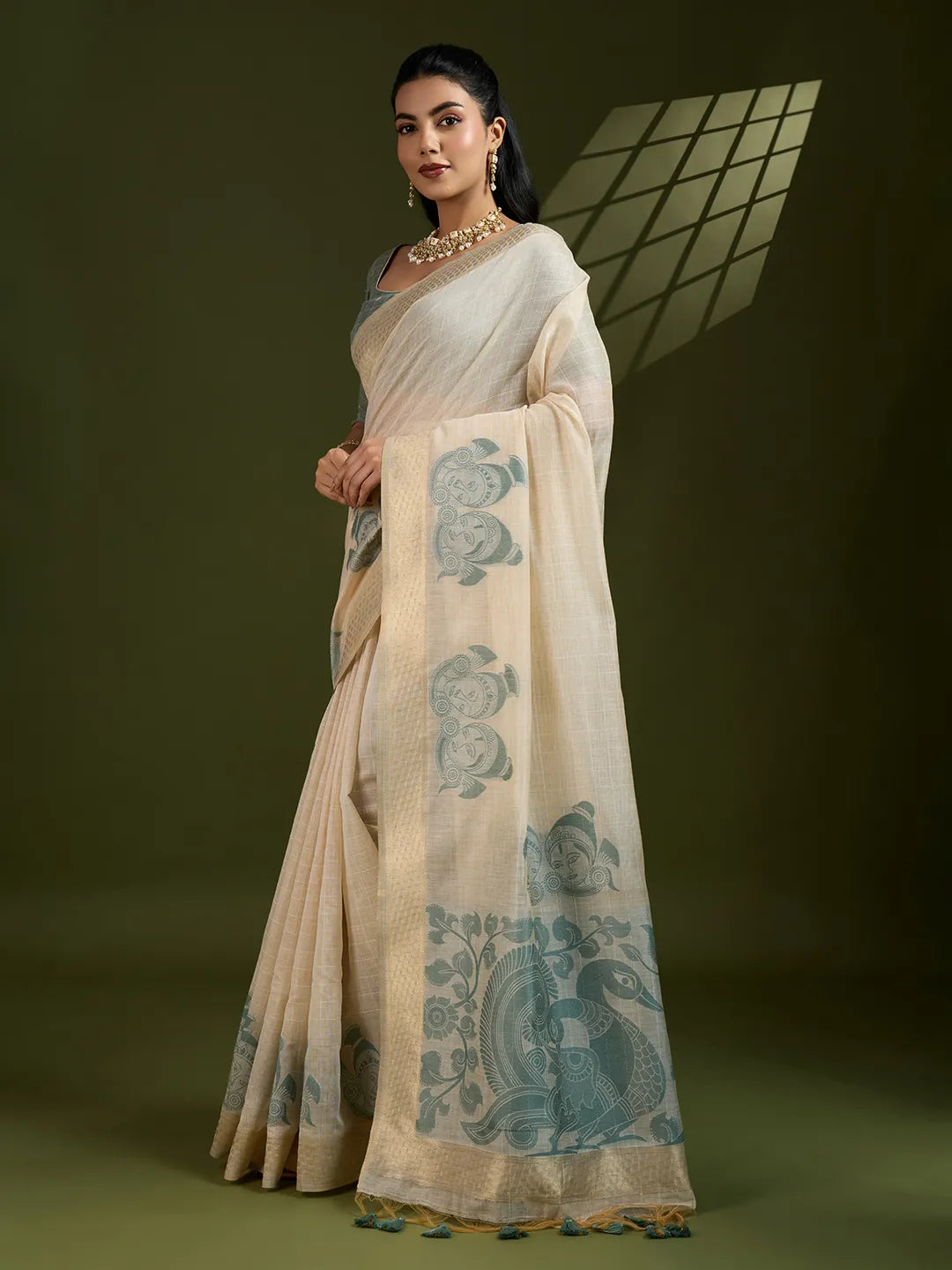 Traditional Kalamkari Muga Cotton Saree