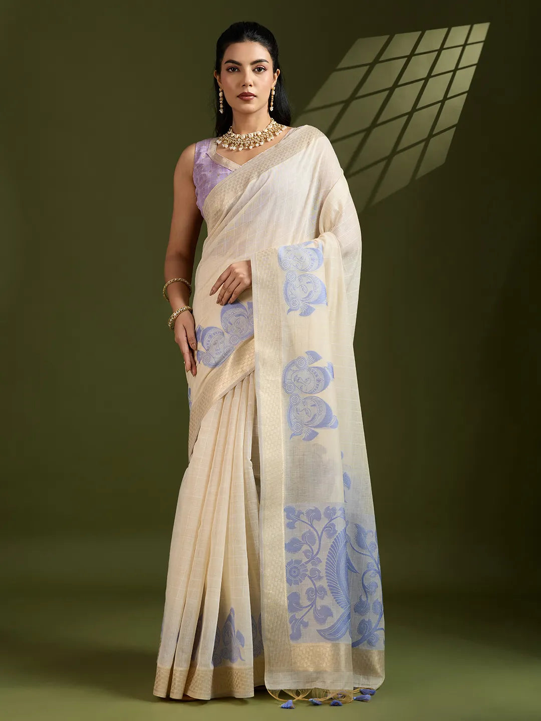 Traditional Kalamkari Muga Cotton Saree