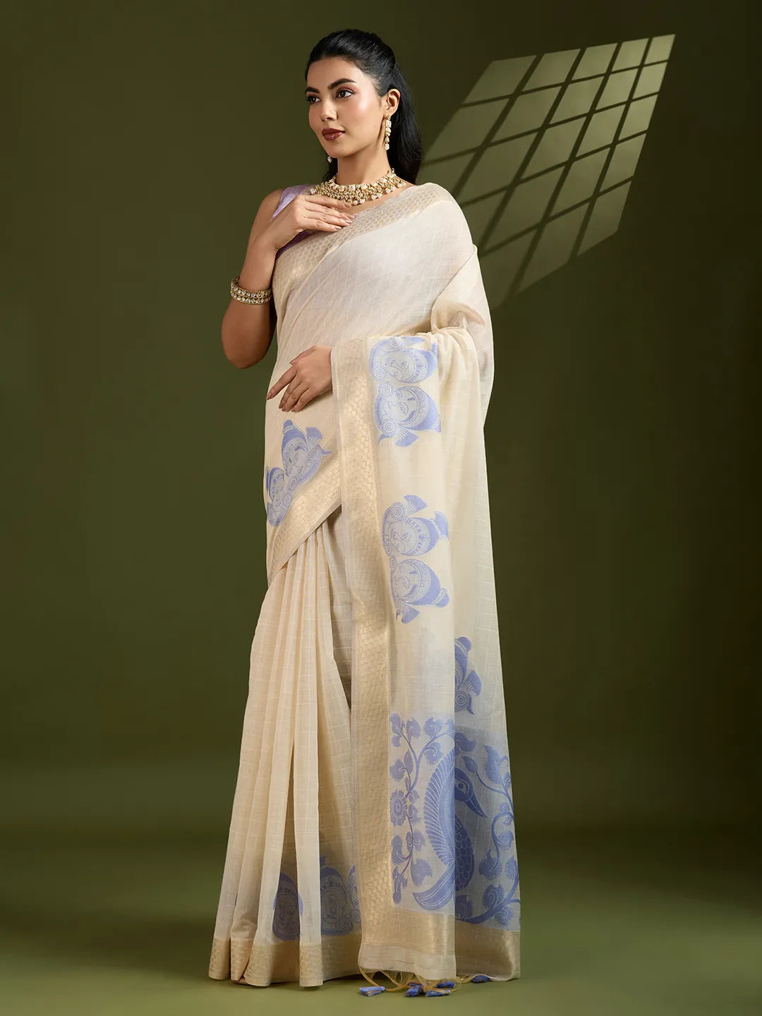Traditional Kalamkari Muga Cotton Saree