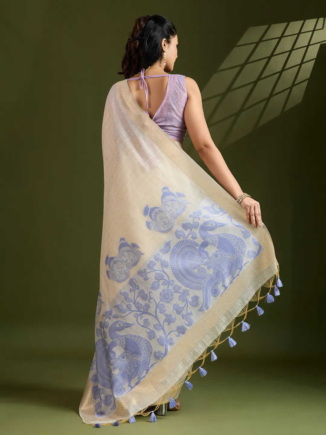 Traditional Kalamkari Muga Cotton Saree