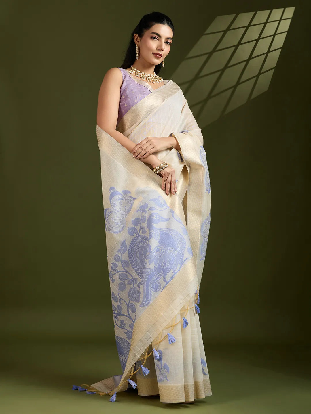 Traditional Kalamkari Muga Cotton Saree