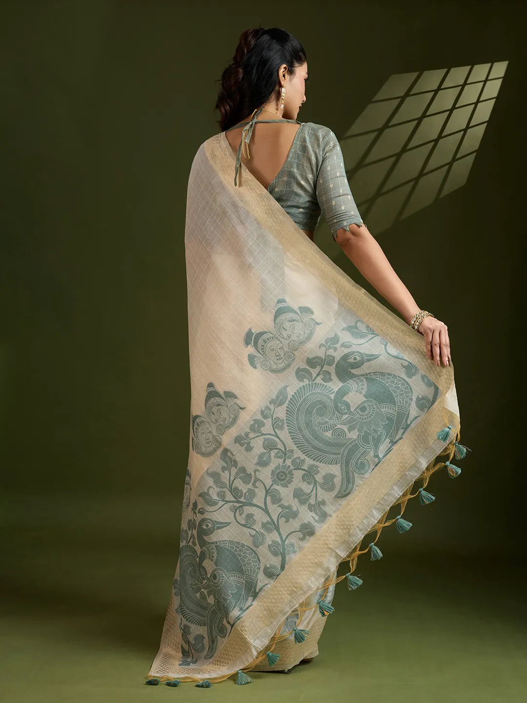 Traditional Kalamkari Muga Cotton Saree
