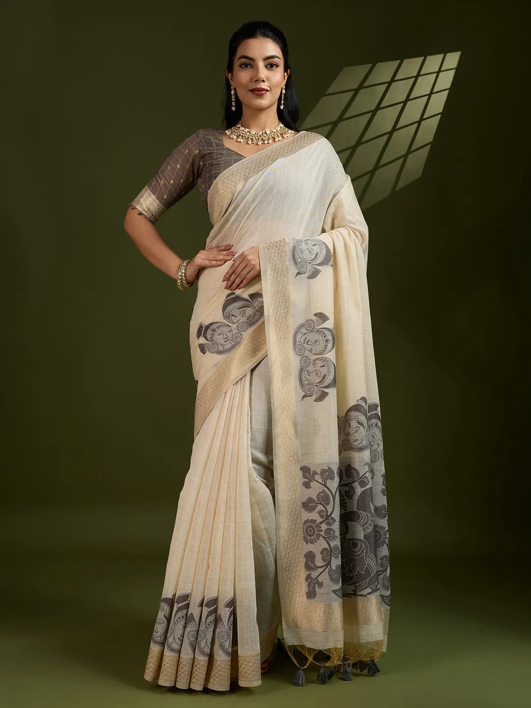 Traditional Kalamkari Muga Cotton Saree