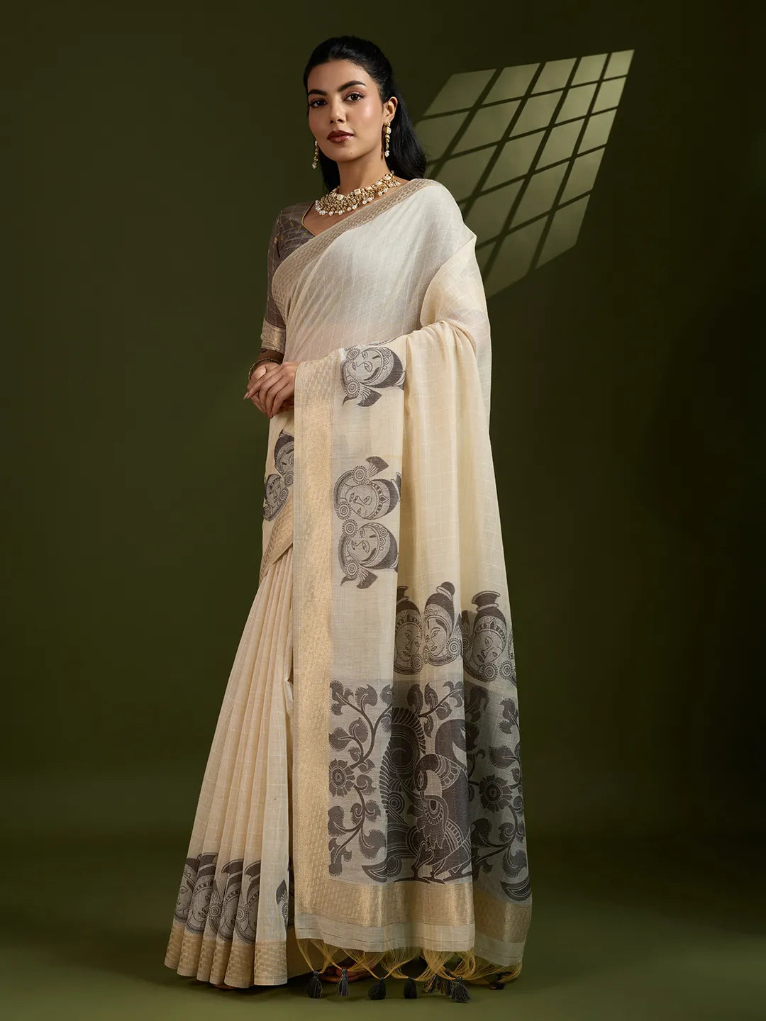 Traditional Kalamkari Muga Cotton Saree