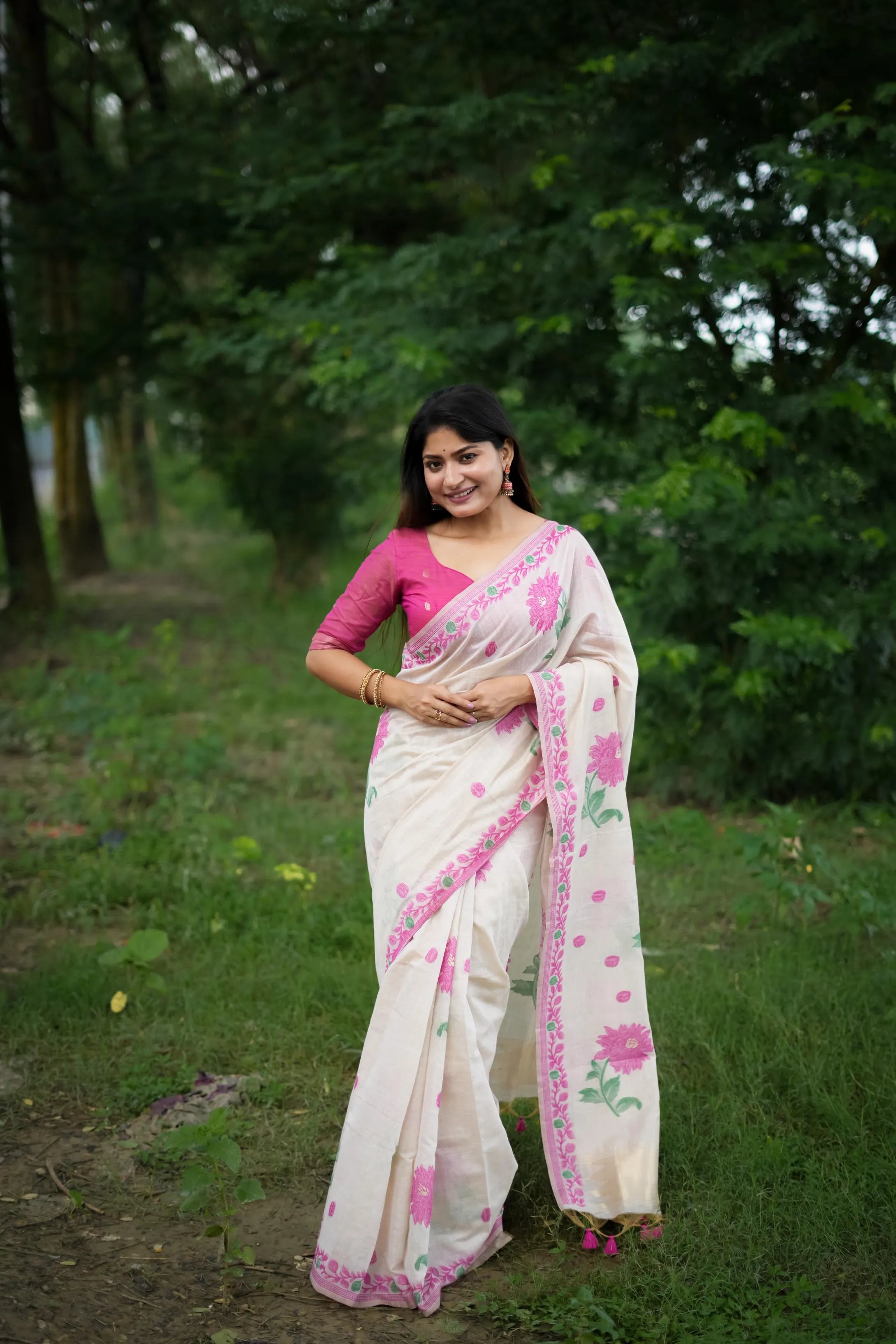 Soft Muga Cotton Classic Jamdani Saree