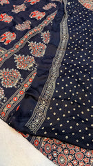 Pure Gaji Silk Original Mirror Work Hand Block Ajrakh Saree
