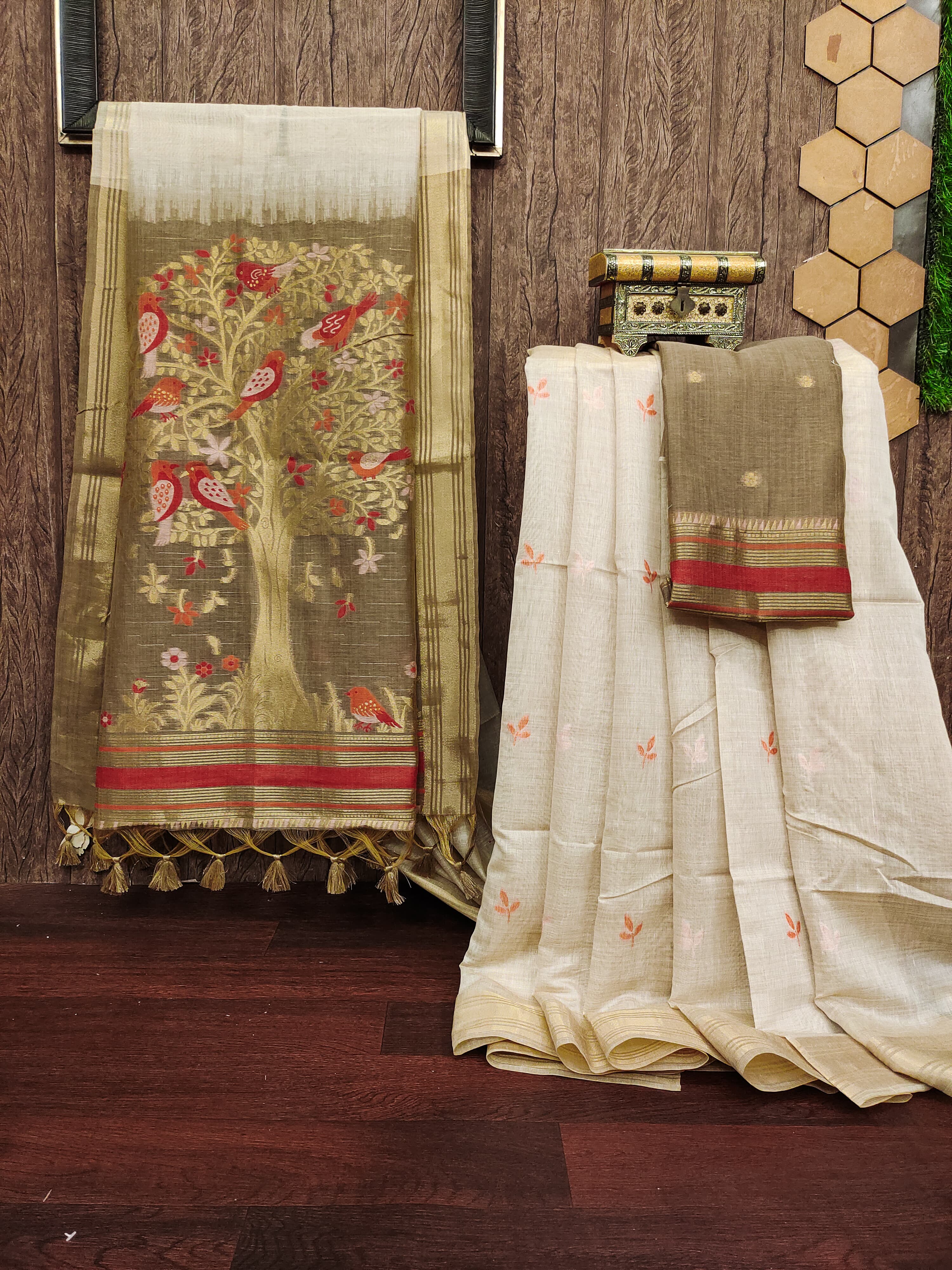 Premium Soft Muga Cotton Colorful Resham Weaving Saree (Product Code: AS-845)