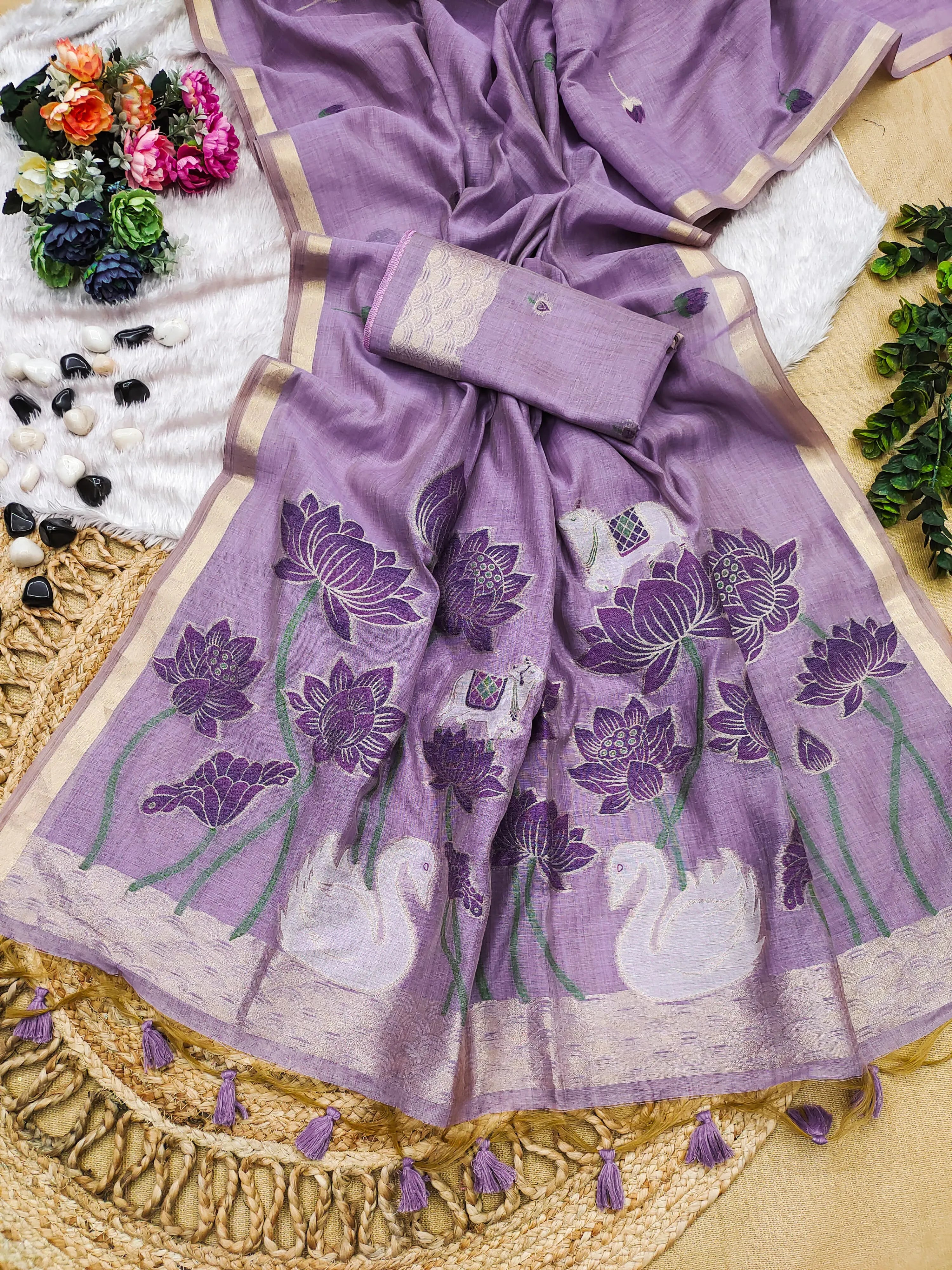 Soft Muga Cotton Colorful Reshami Weaving Saree