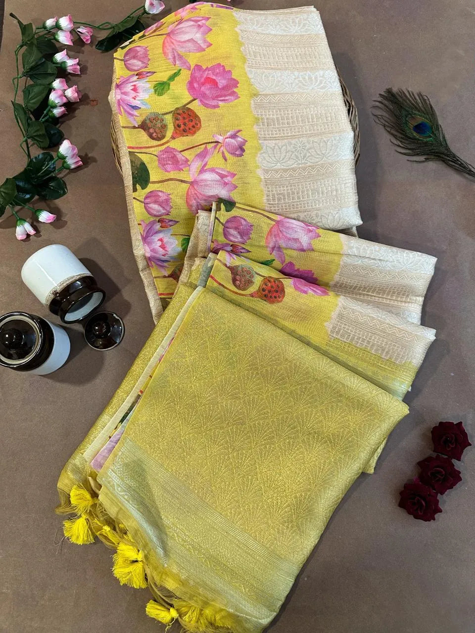 Soft Silk Lotus Pichwai Printed Saree