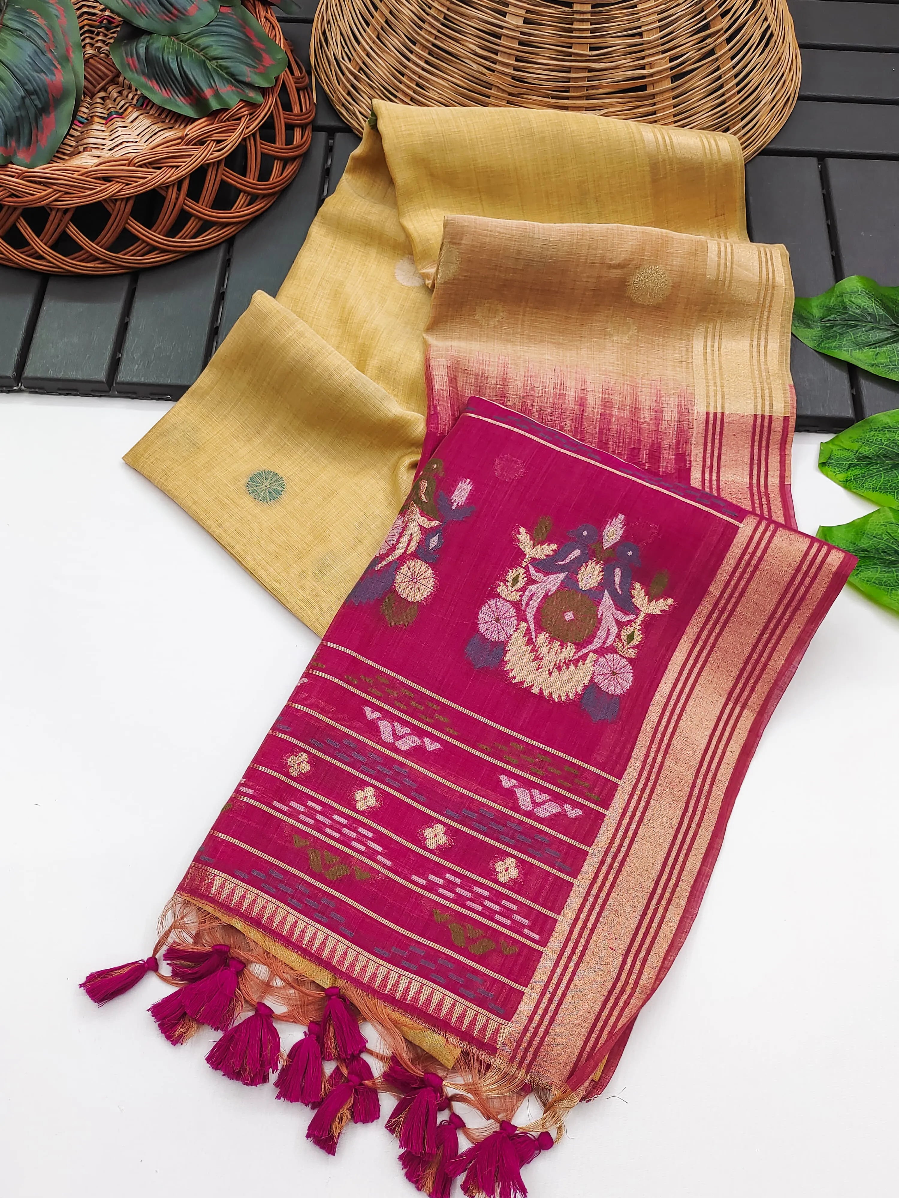 Designer Muga Cotton Saree with Parrot Motifs