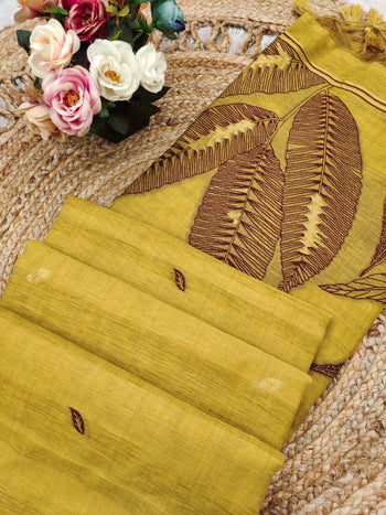 Ghicha Cotton Resham Leaf Weaving Saree