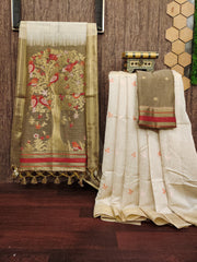 Premium Soft Muga Cotton Colorful Resham Weaving Saree