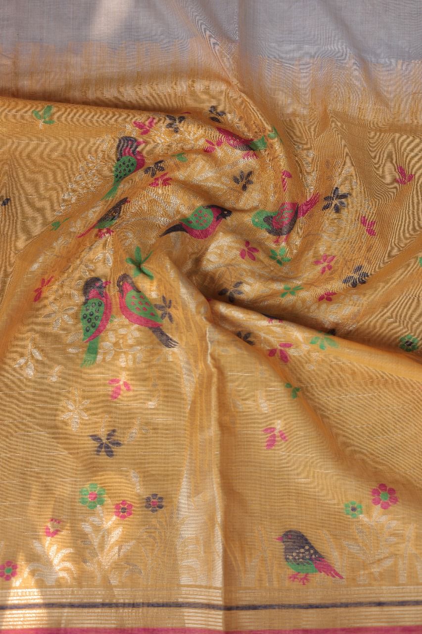 Premium Soft Muga Cotton Colorful Resham Weaving Saree (Product Code: AS-845)