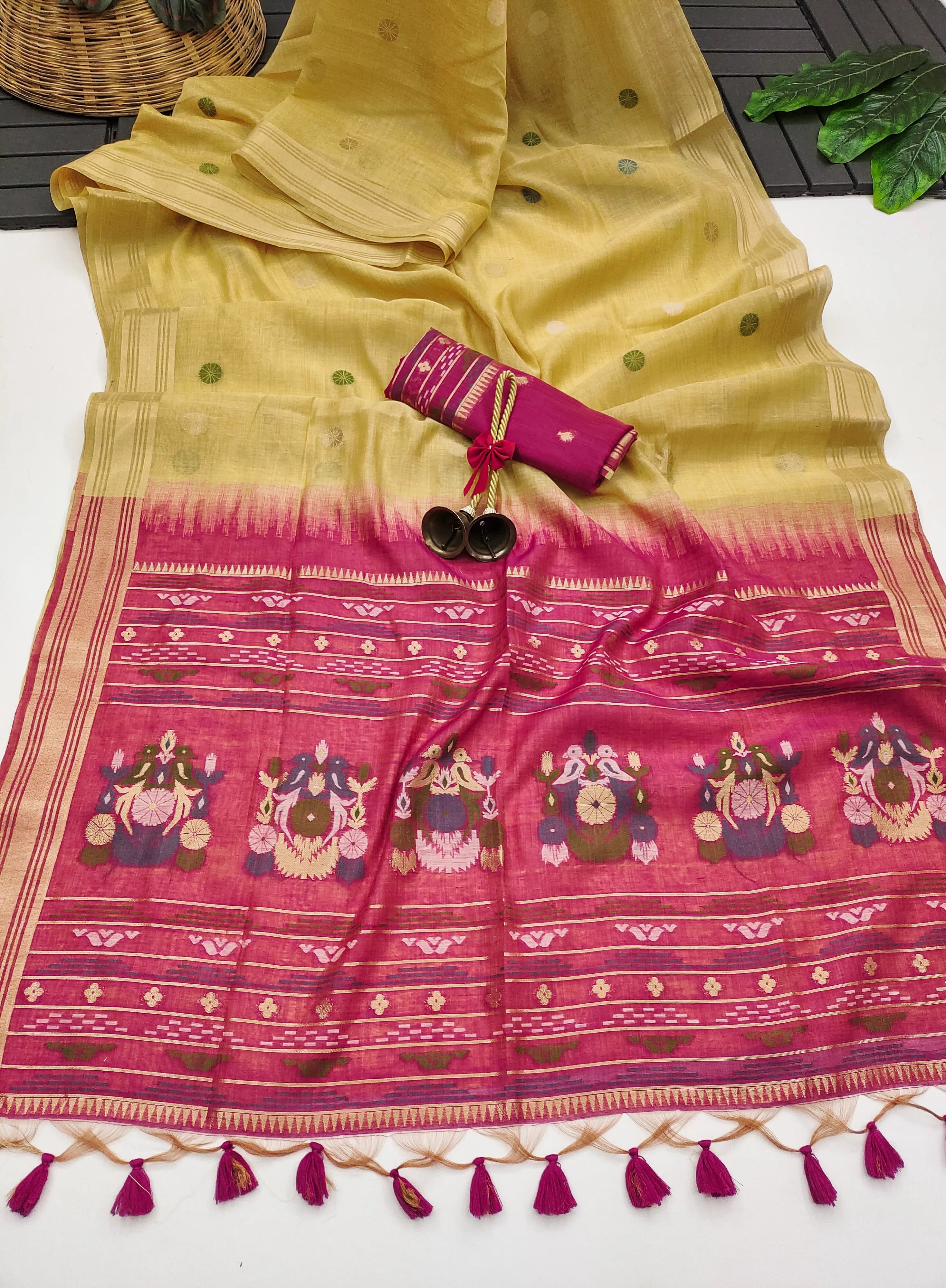 Designer Muga Cotton Saree with Parrot Motifs