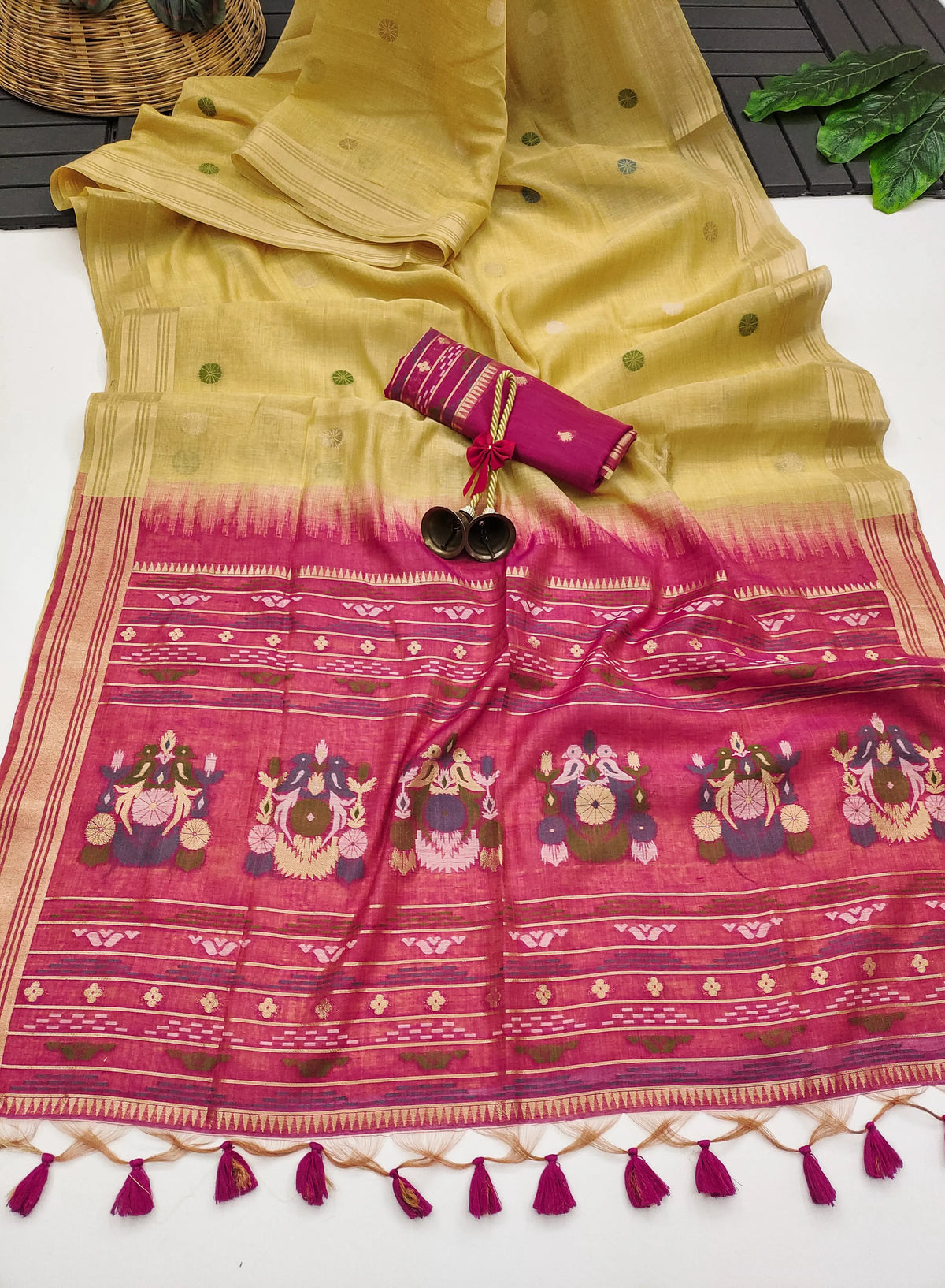 Designer Muga Cotton Saree with Parrot Motifs